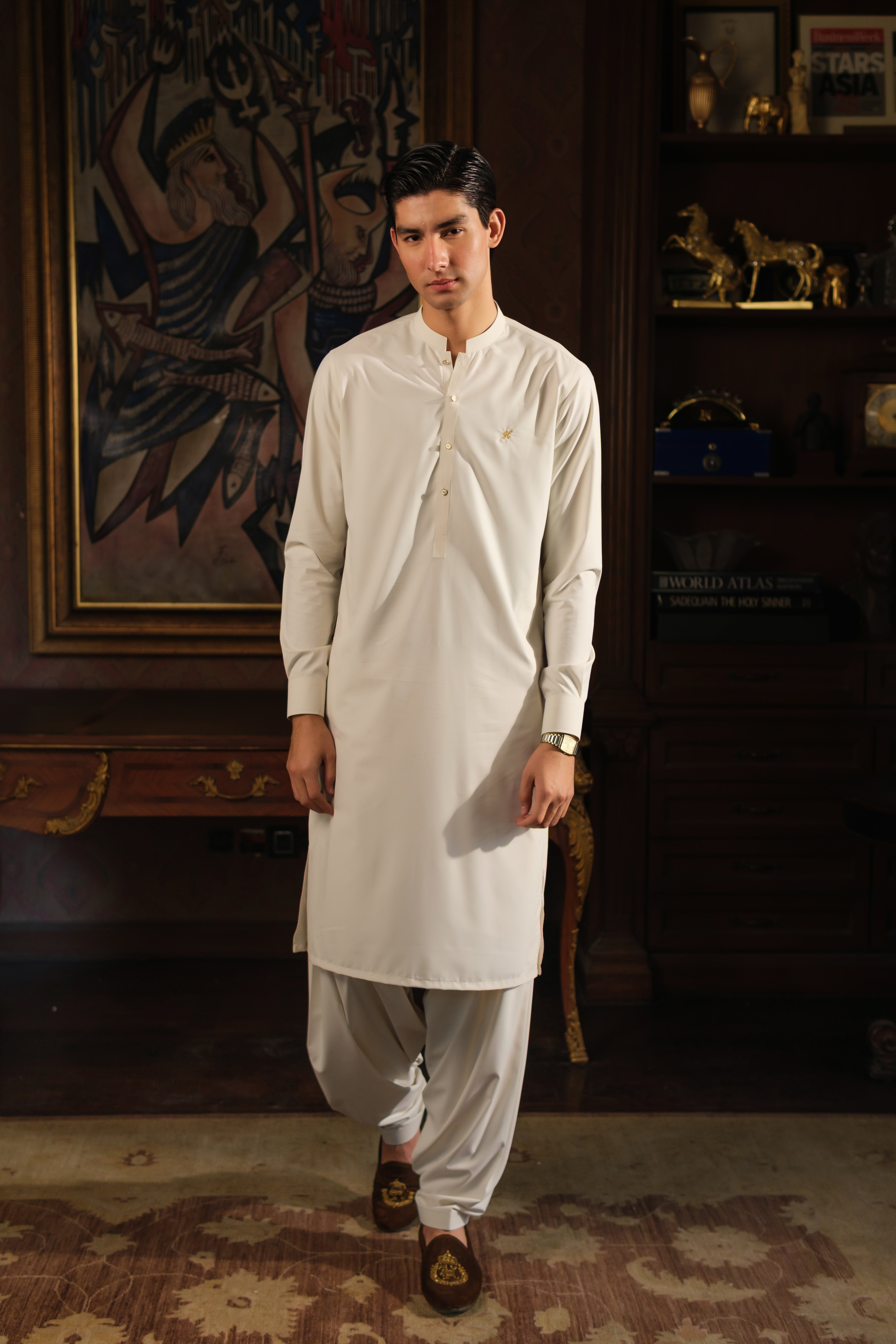 CREAM TOYOBO WASH N WEAR KURTA SHALWAR