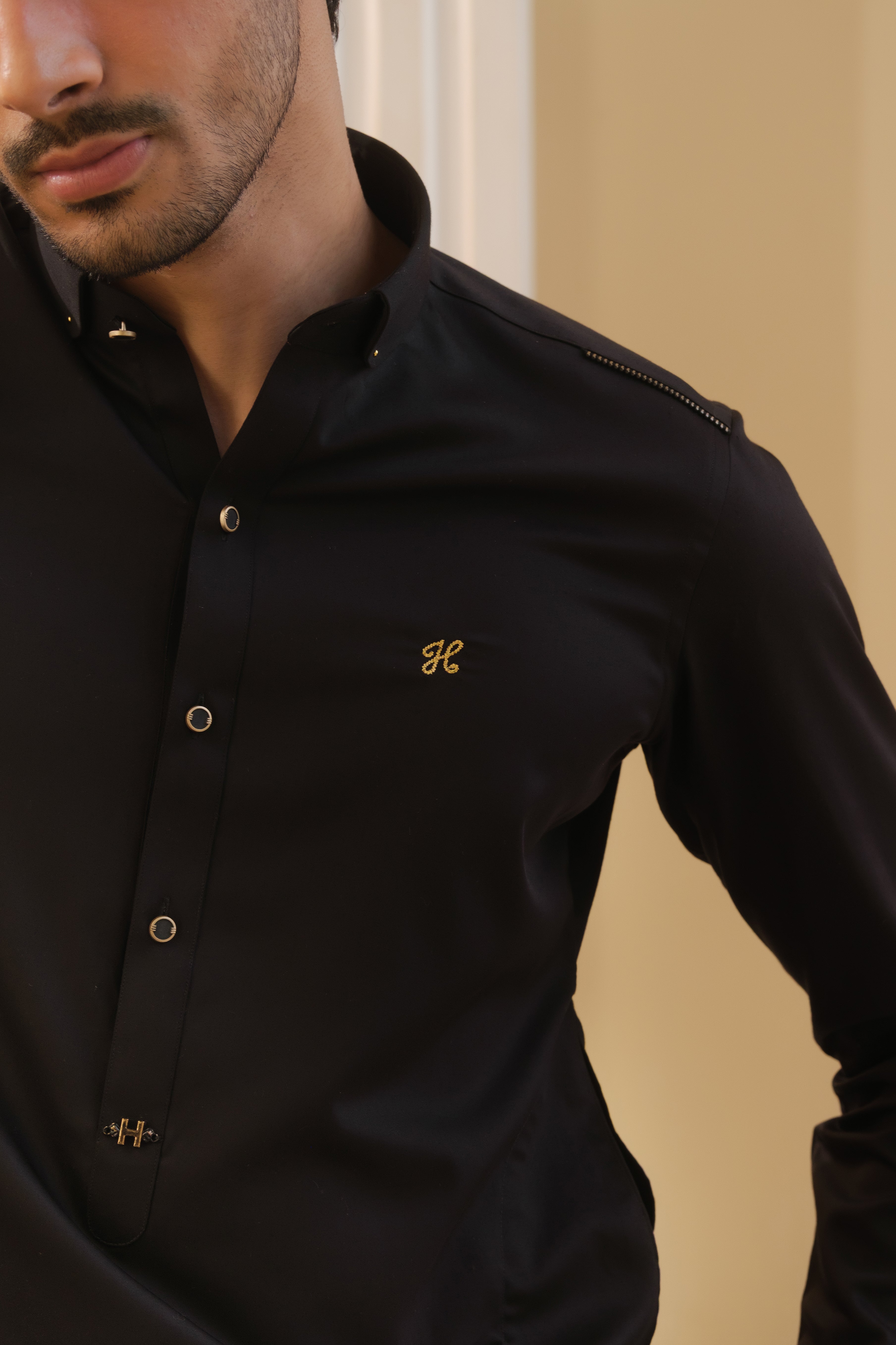 BLACK COTTON SATIN KURTA PAJAMA