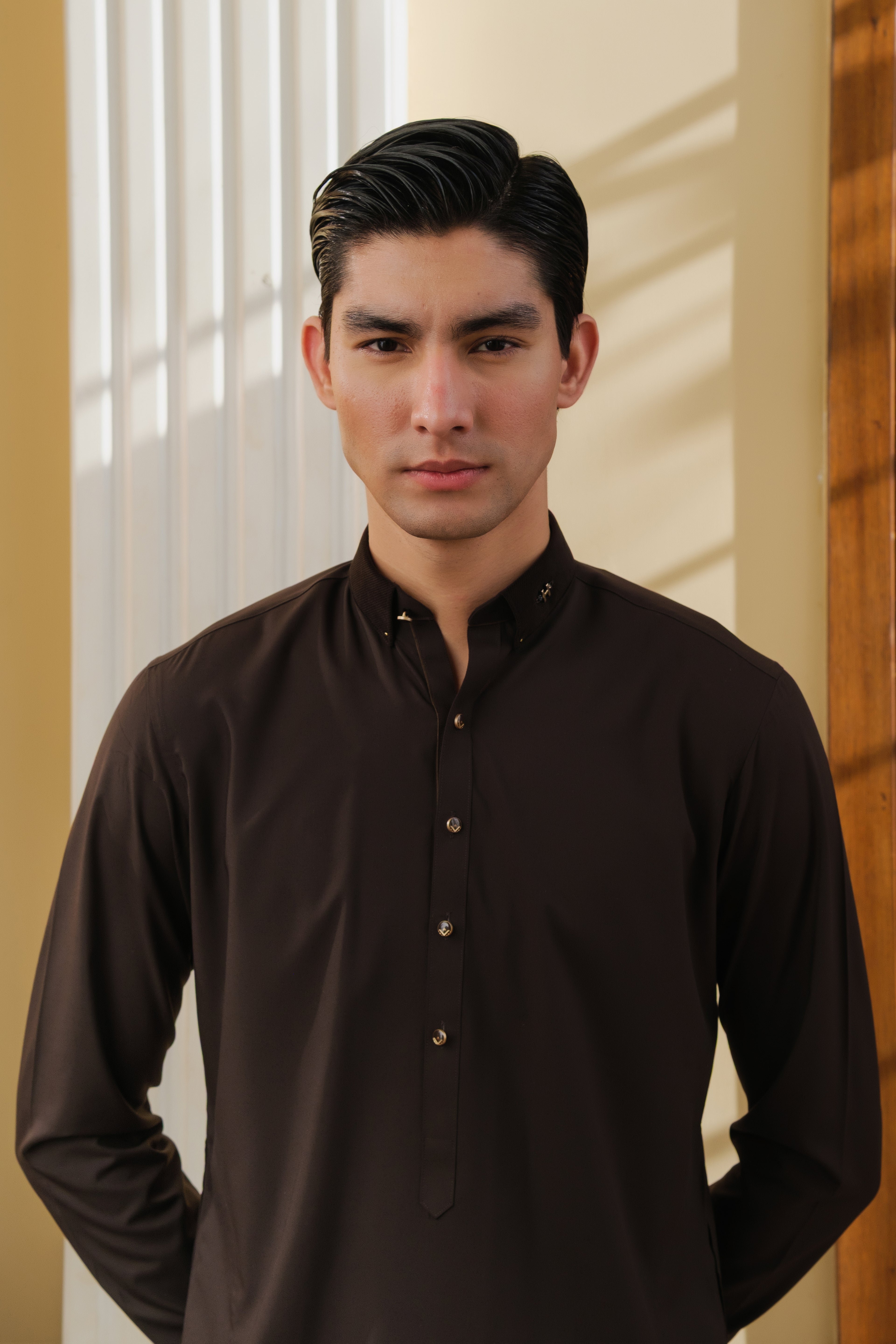 DARK BROWN WASH N WEAR SHALWAR KAMEEZ