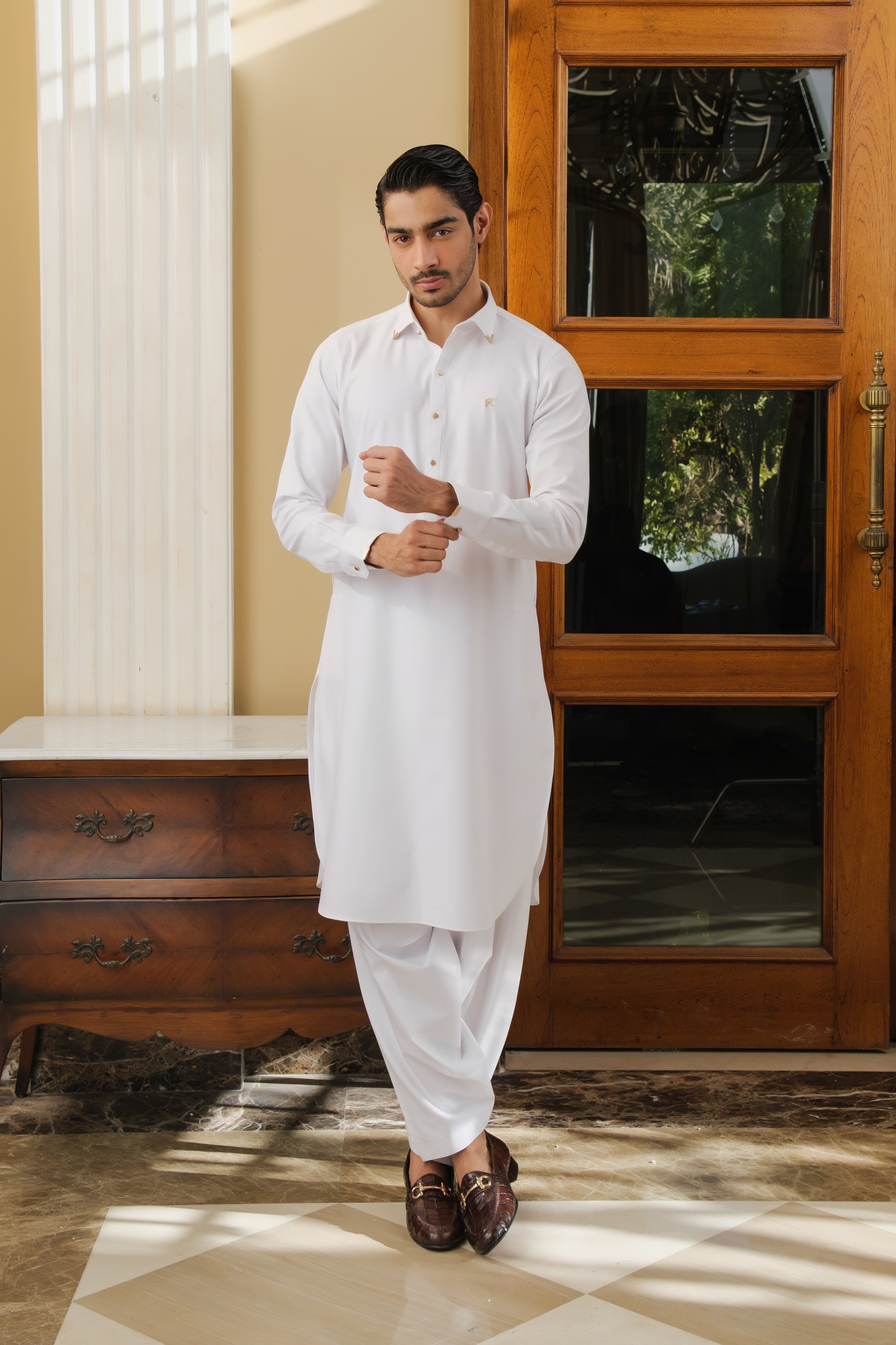WHITE TWILL EGYPTIAN COTTON SHALWAR KAMEEZ