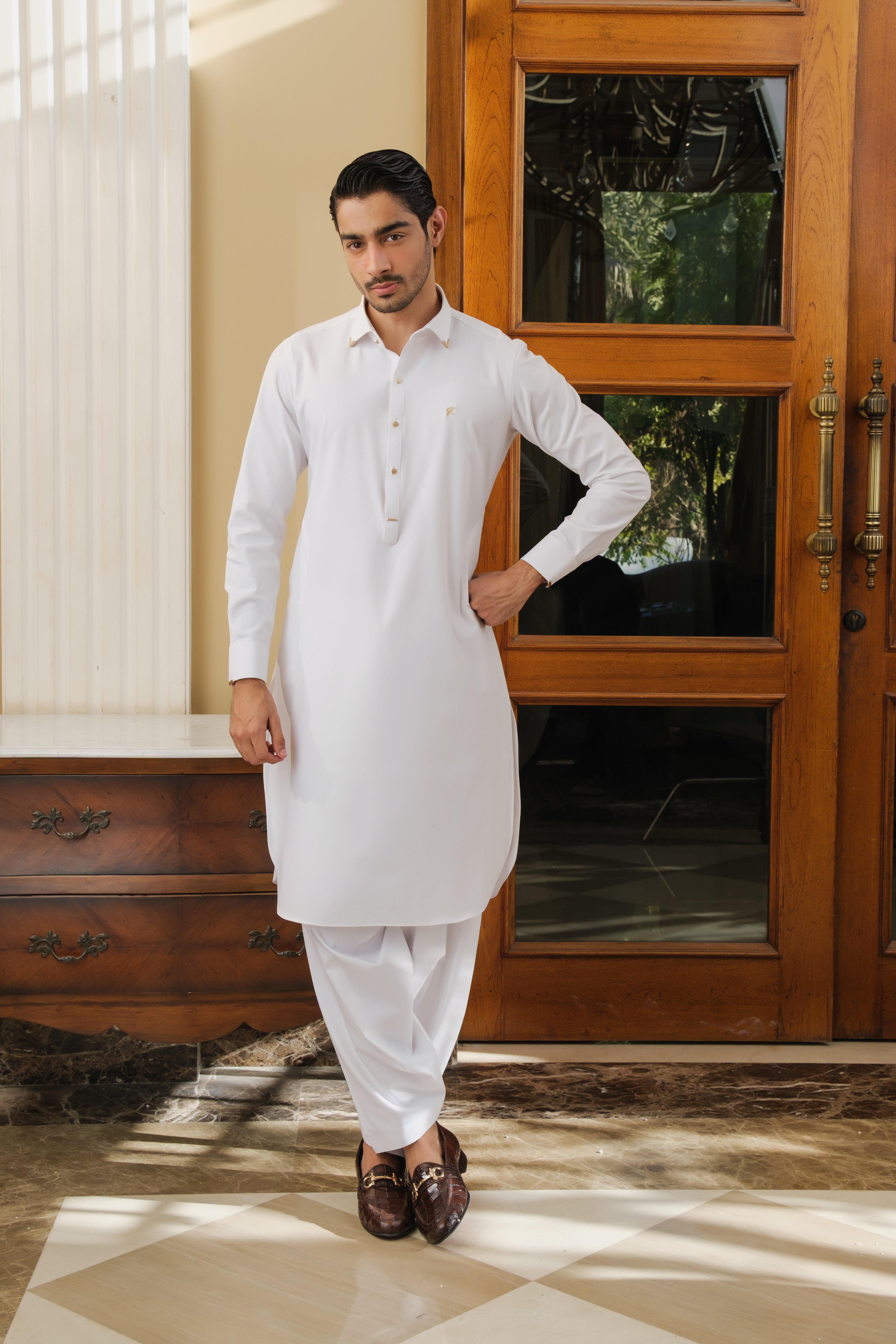 WHITE TWILL EGYPTIAN COTTON SHALWAR KAMEEZ