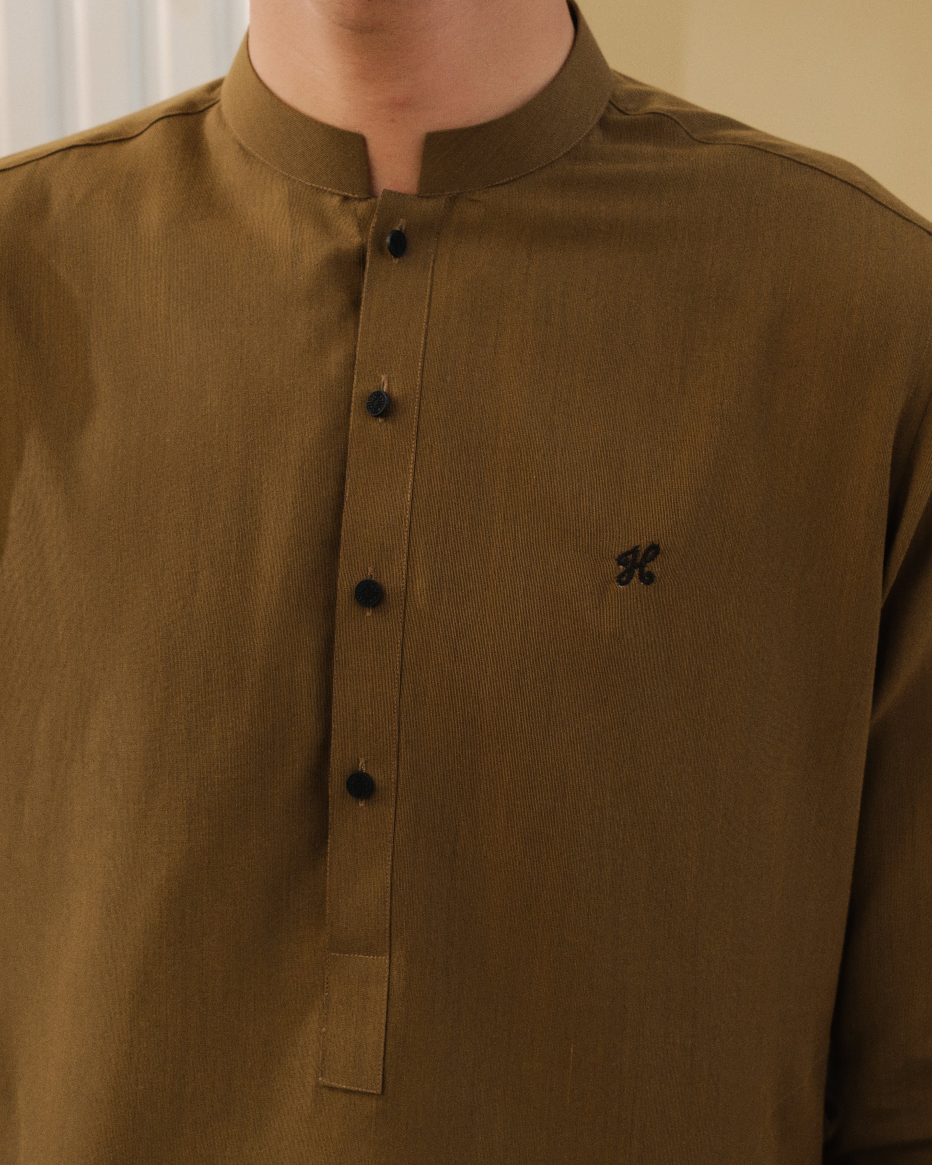 MUSTARD CHAMBRAY WASH N WEAR KURTA PAJAMA