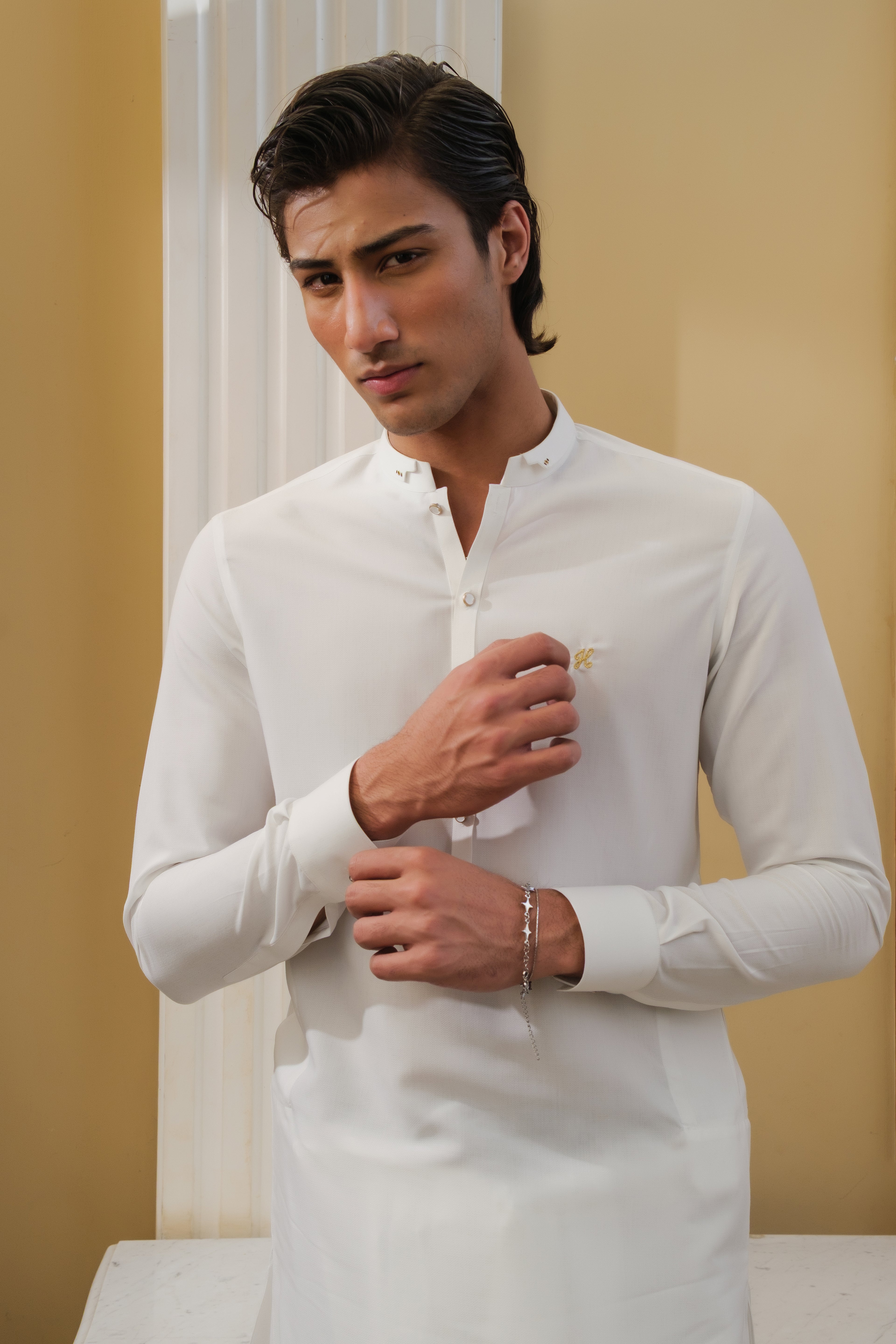 WHITE SELF TEXTURE WASH N WEAR SHALWAR KAMEEZ