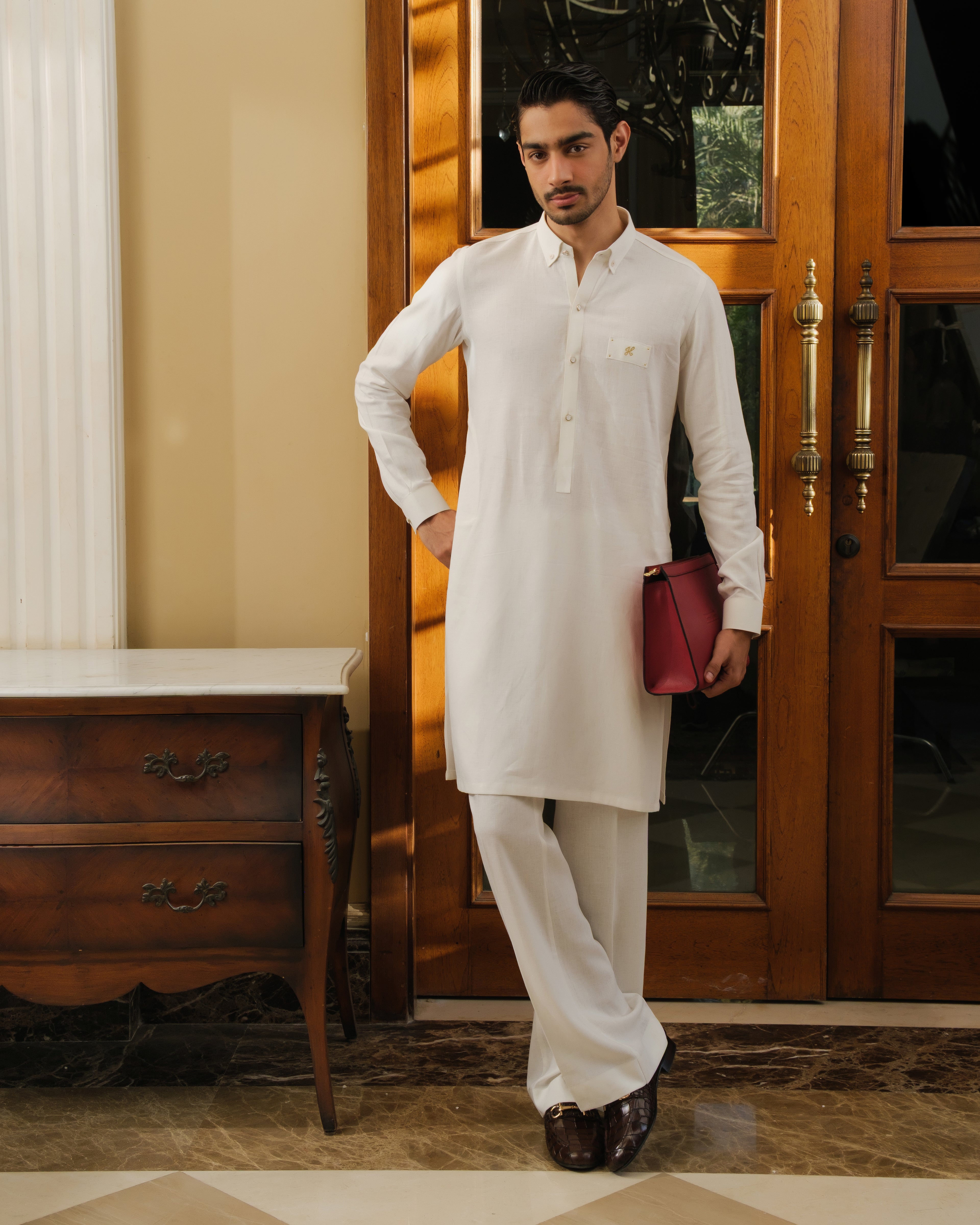 MILKY WHITE LINEN KURTA PAJAMA