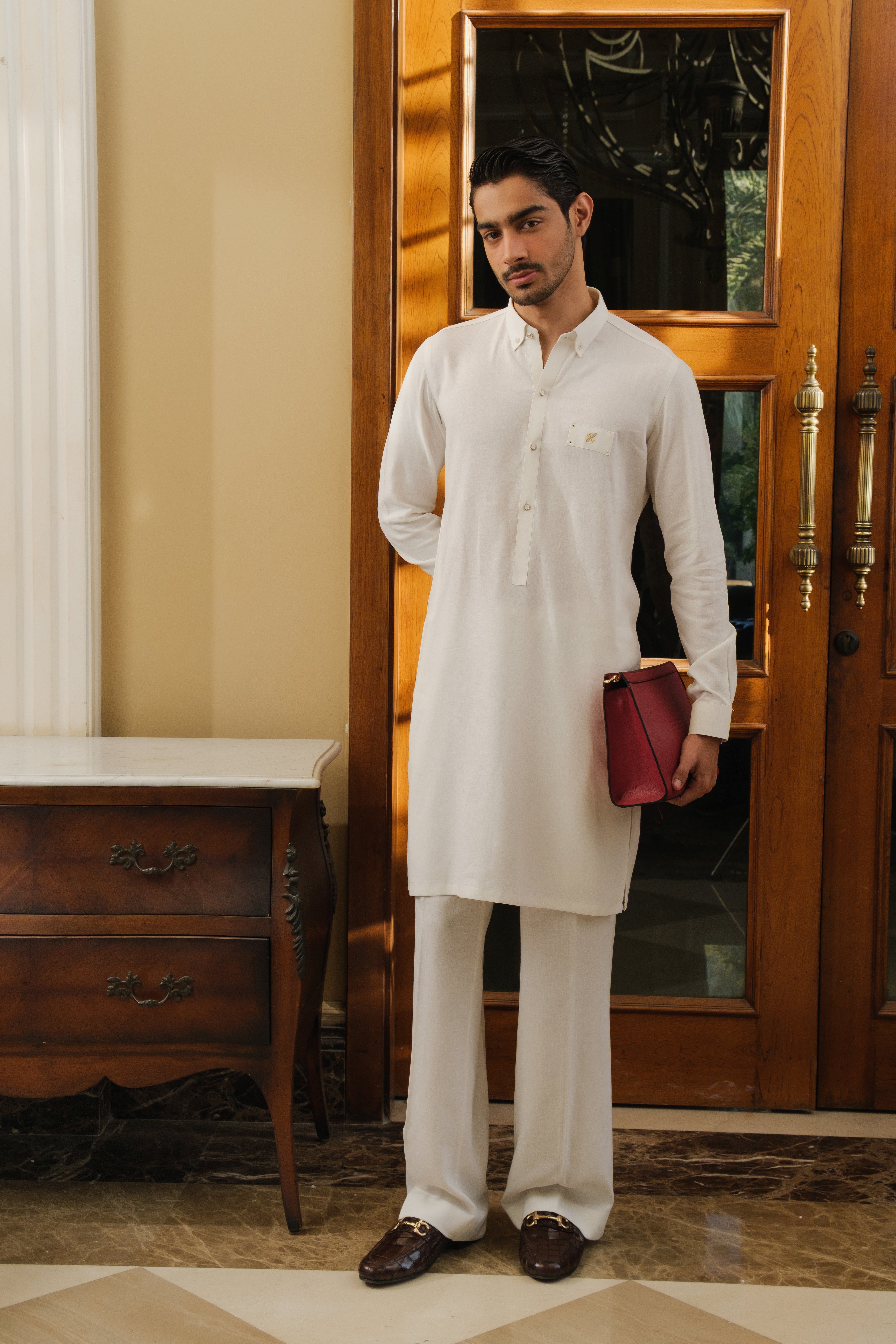 MILKY WHITE LINEN KURTA PAJAMA