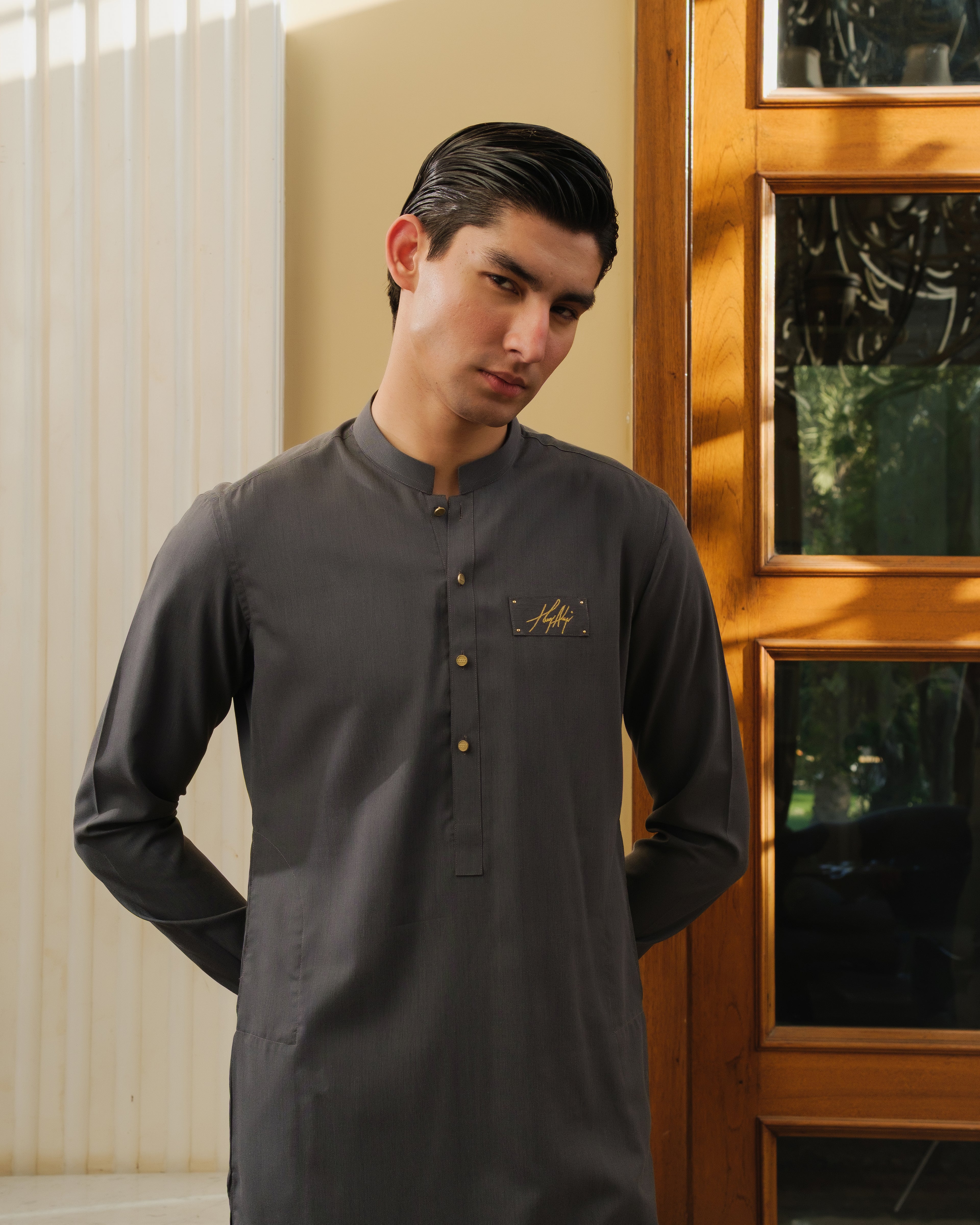 GREY CHAMBRAY WASH N WEAR KURTA PAJAMA