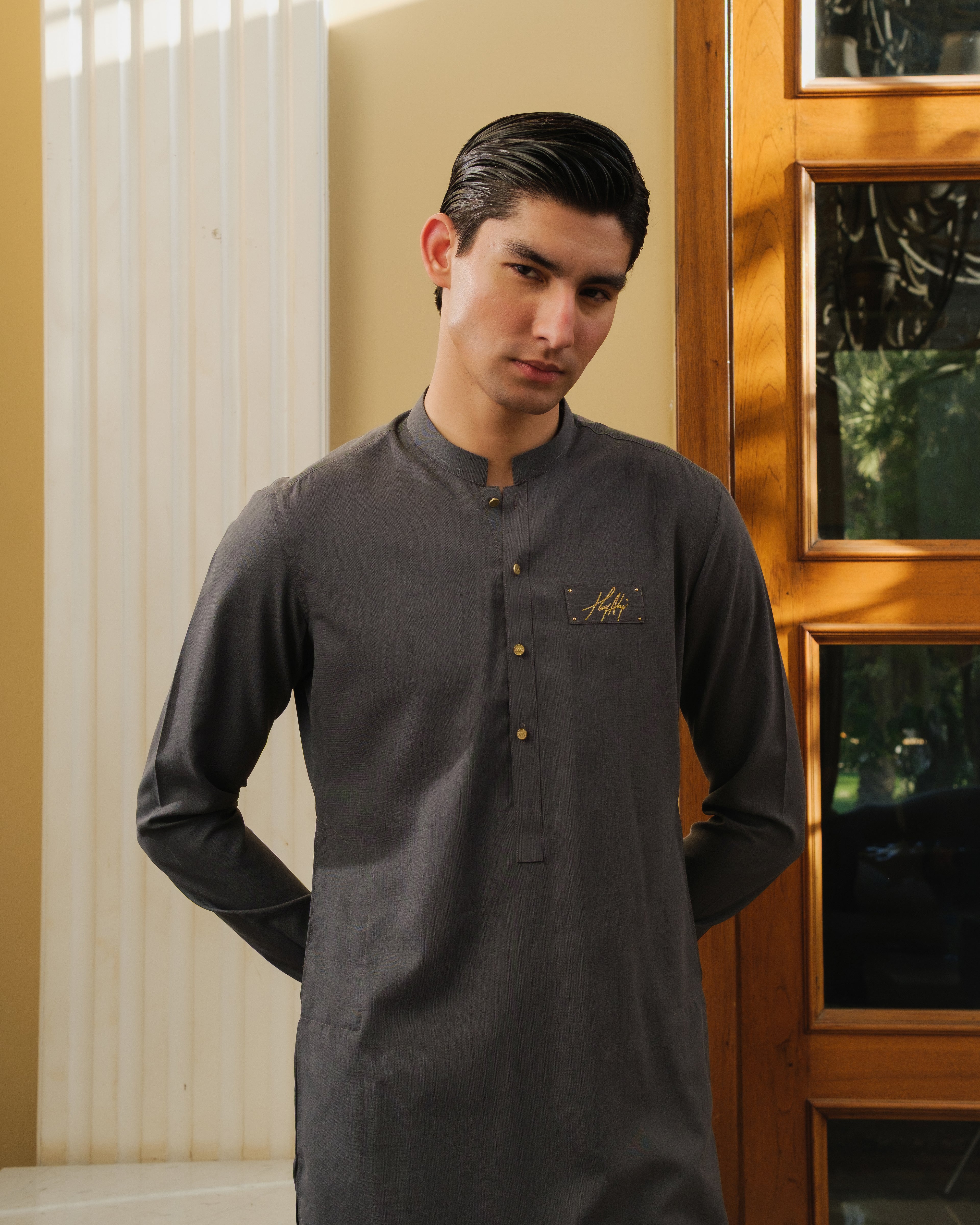 GREY CHAMBRAY WASH N WEAR KURTA PAJAMA
