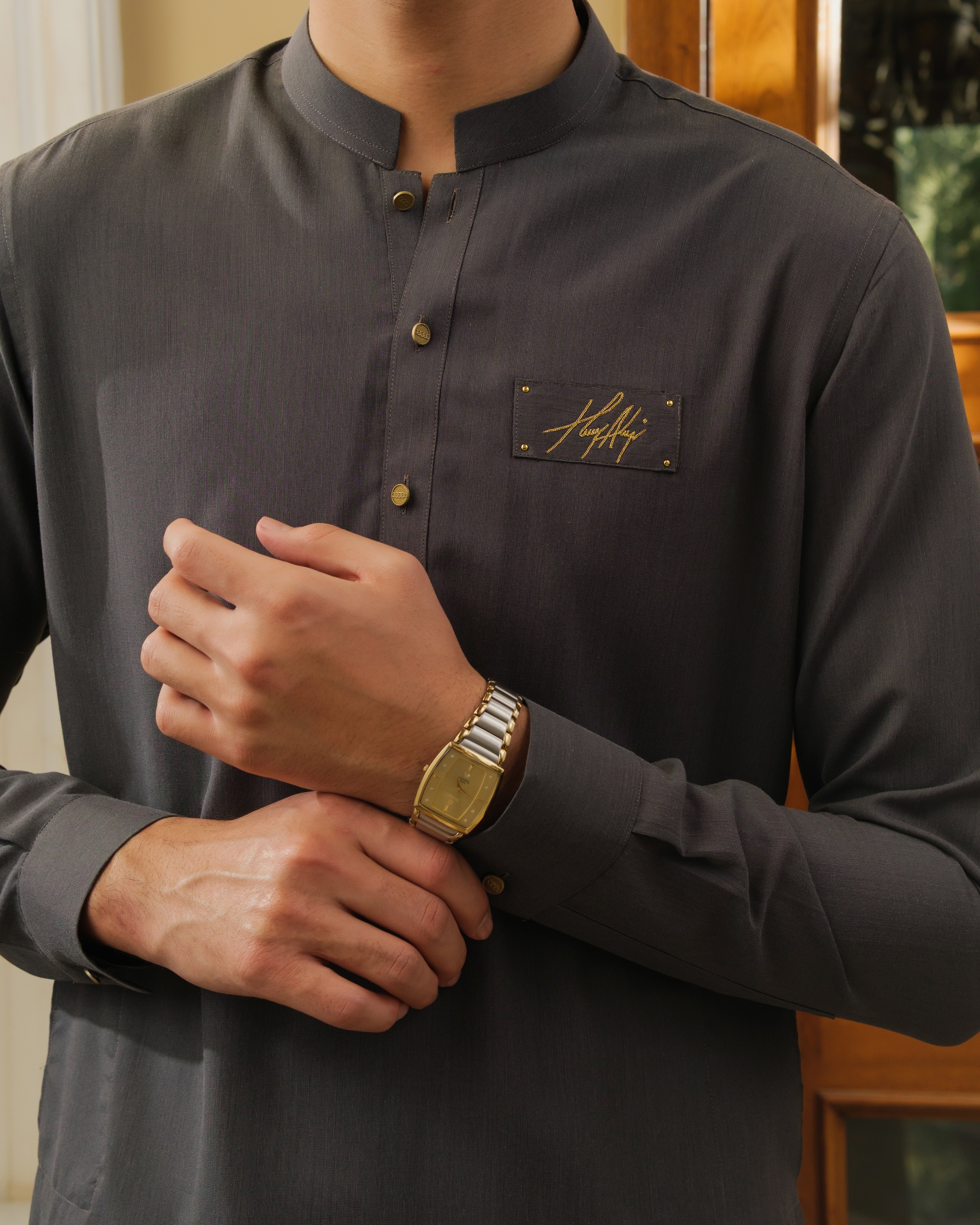 GREY CHAMBRAY WASH N WEAR KURTA PAJAMA