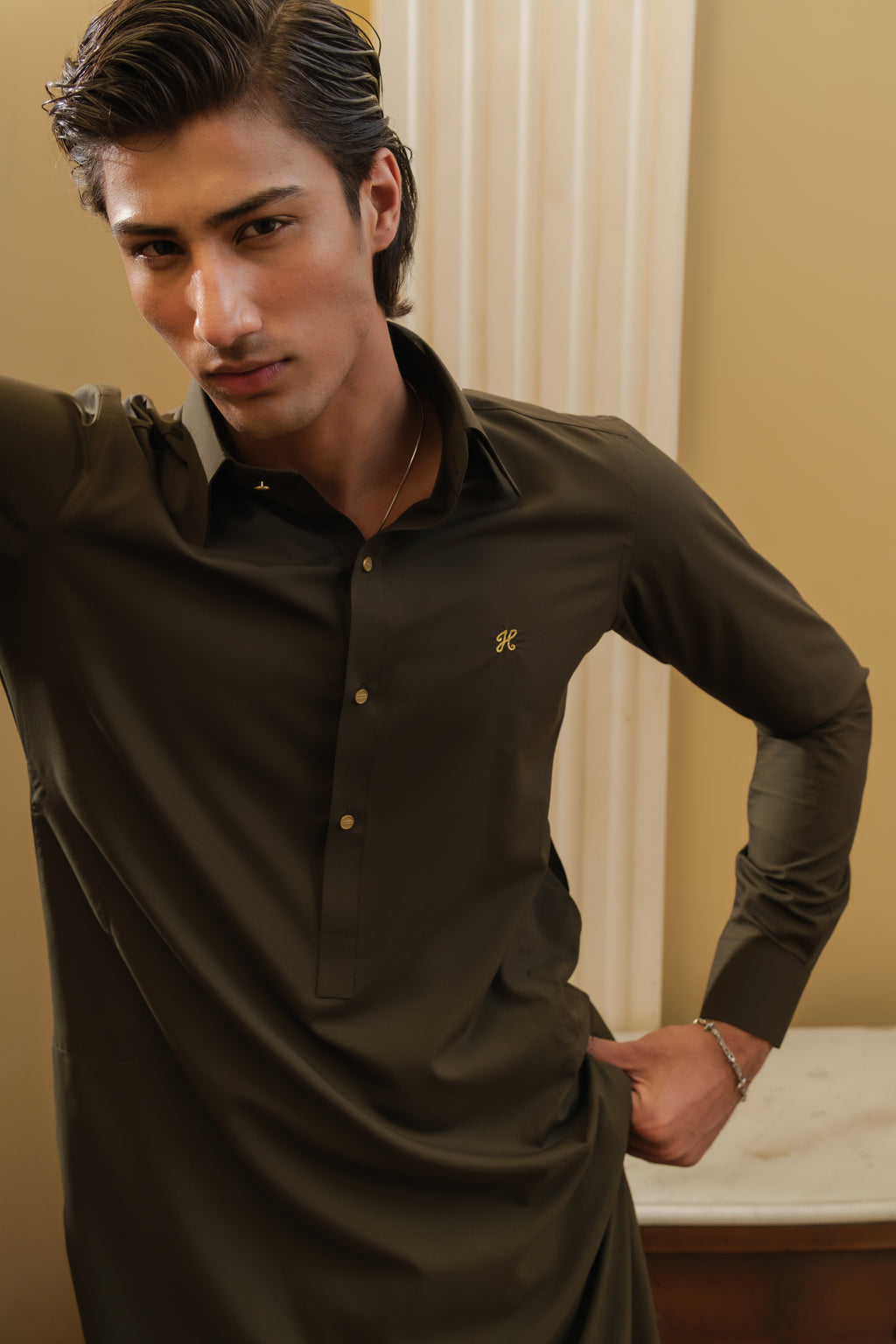 OLIVE GREEN WASH N WEAR SHALWAR KAMEEZ
