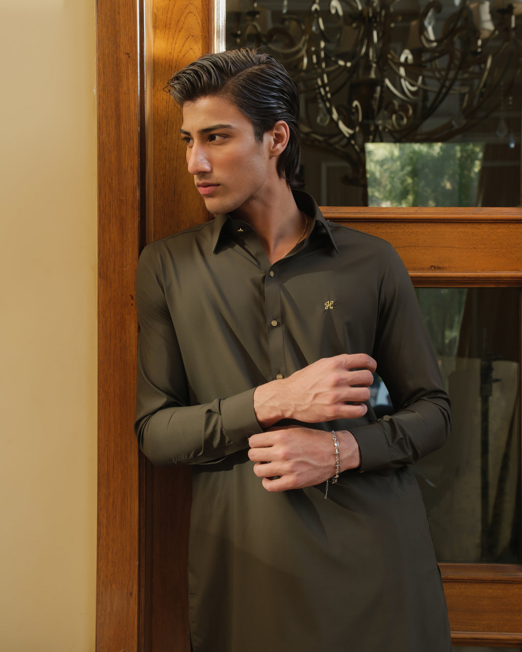 OLIVE GREEN WASH N WEAR SHALWAR KAMEEZ