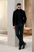 Embroidered Black Velvet Jacket With Signature Winter Jackets Humayun Alamgir