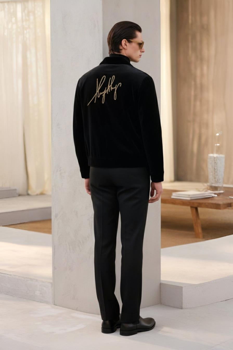 Embroidered Black Velvet Jacket With Signature Winter Jackets Humayun Alamgir