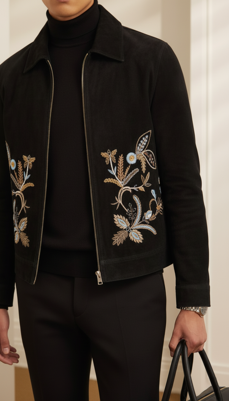 Embroidered Black Velvet Zipper Jacket Winter Jackets Humayun Alamgir
