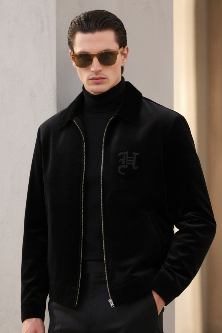 Embroidered Black Velvet Jacket With Signature Winter Jackets Humayun Alamgir