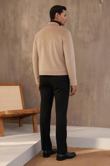 Embroidered Beige Velvet Jacket With Signature Winter Jackets Humayun Alamgir