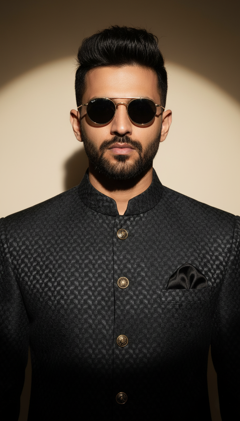 Black Velvet Sherwani with Kurta Pajama sherwani Humayun Alamgir