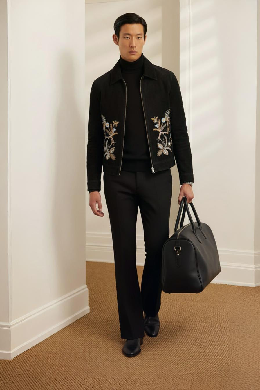 Embroidered Black Velvet Zipper Jacket Winter Jackets Humayun Alamgir