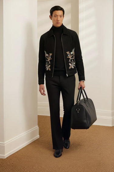 Embroidered Black Velvet Zipper Jacket Winter Jackets Humayun Alamgir