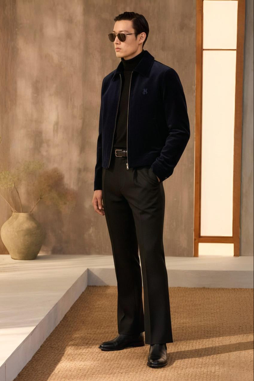 Embroidered Navy Blue Velvet Jacket With Signature Winter Jackets Humayun Alamgir
