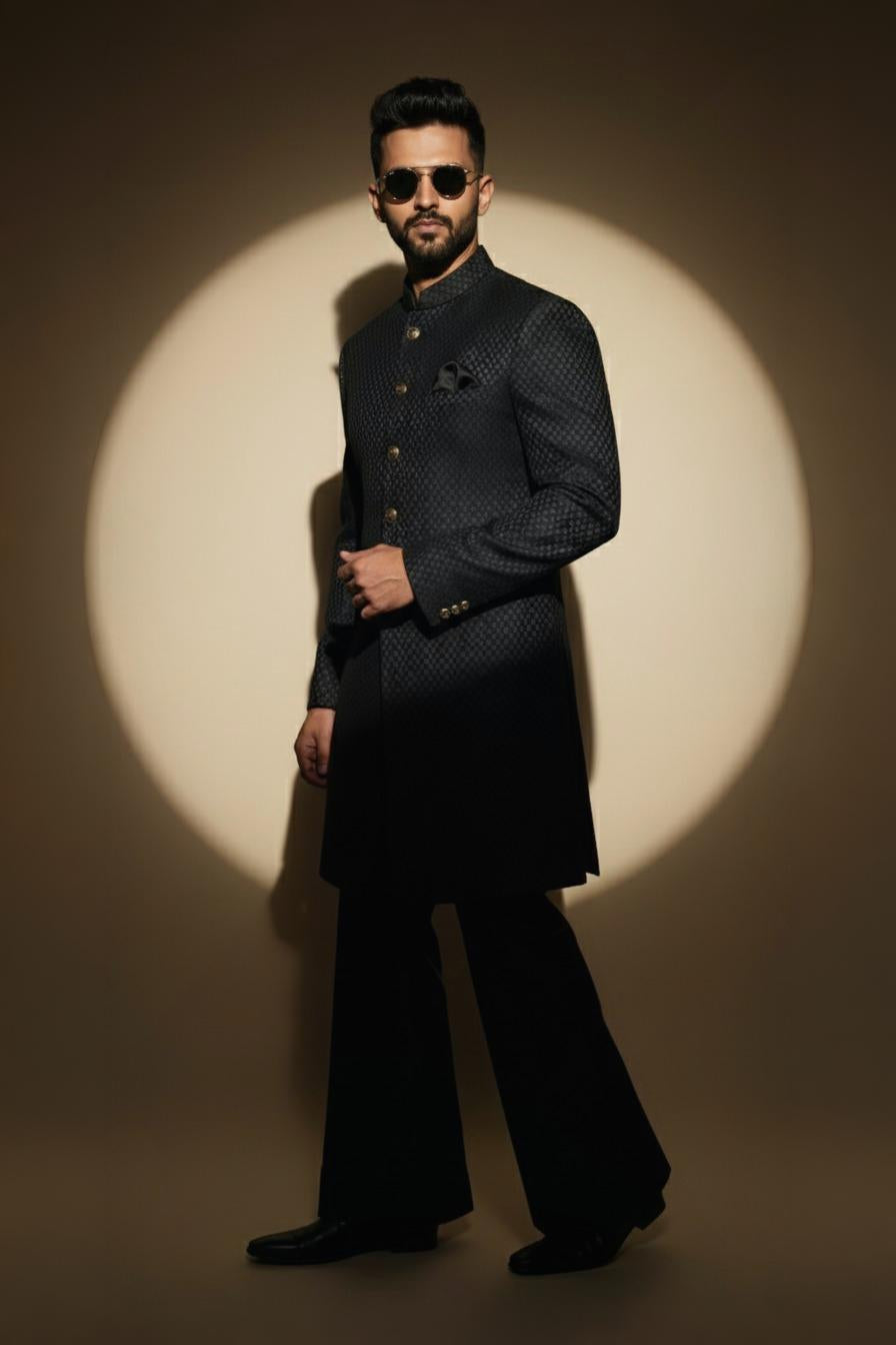 Black Velvet Sherwani with Kurta Pajama sherwani Humayun Alamgir