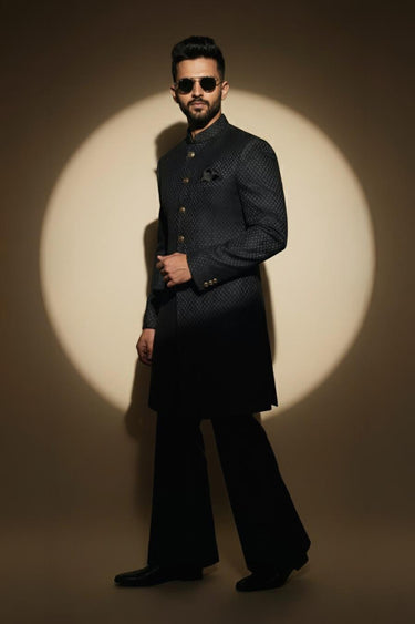 Black Velvet Sherwani with Kurta Pajama