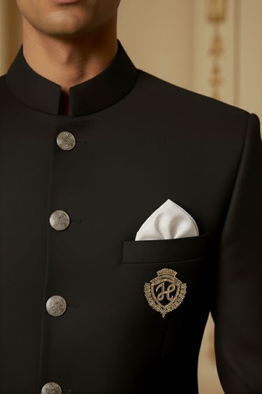 ROYAL BLACK PRINCE COAT WITH KURTA/PAJAMA Prince Coats Humayun Alamgir