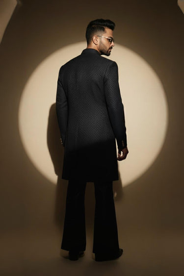 Black Velvet Sherwani with Kurta Pajama