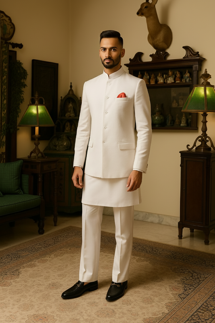 WHITE PLAIN PRINCE COAT Prince Coats Humayun Alamgir