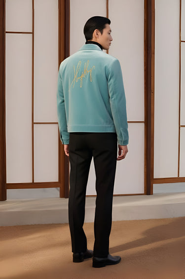 Embroidered Turquoise Velvet Jacket With Signature Winter Jackets Humayun Alamgir