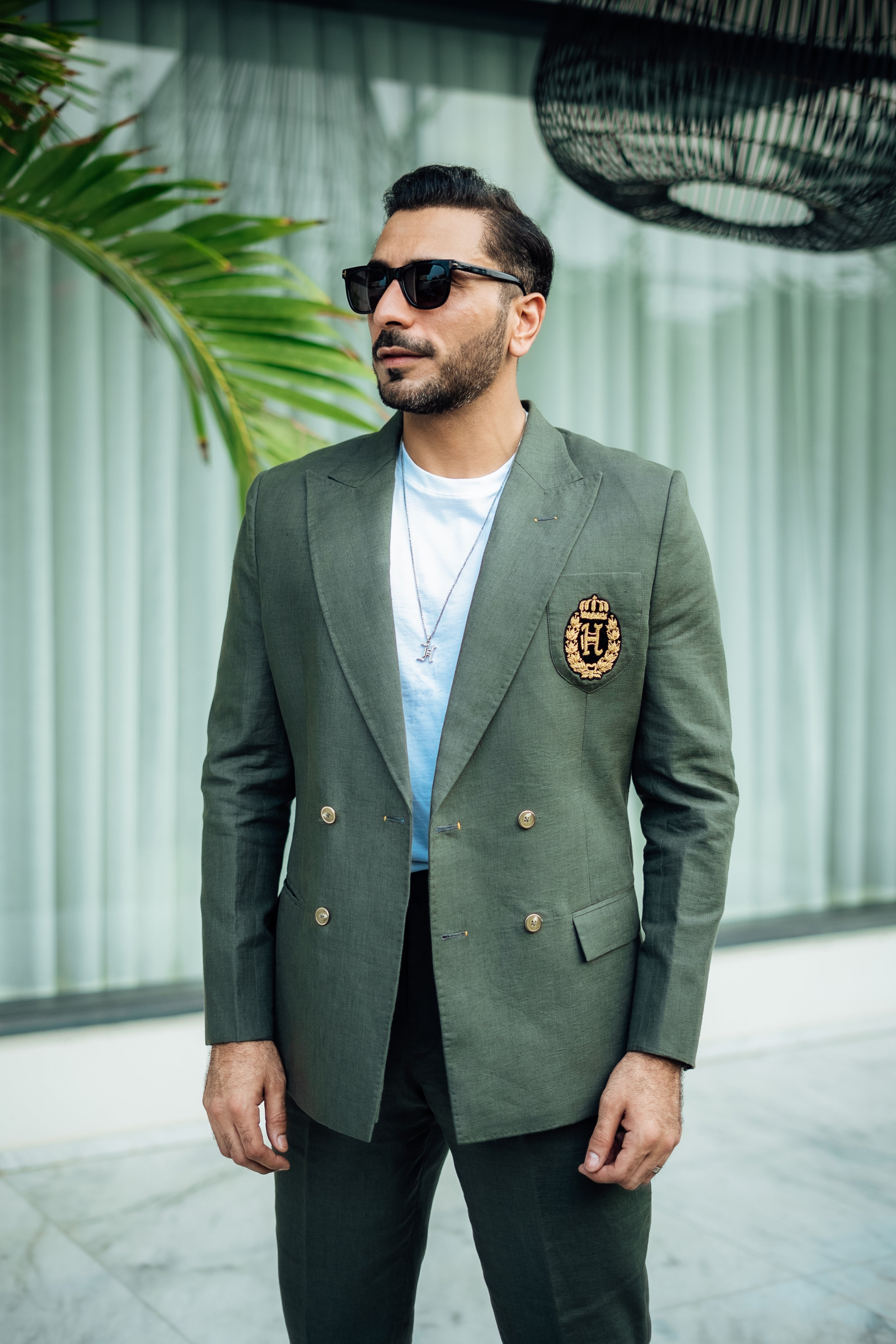 ARMY GREEN DOUBLE BREASTED SUIT Humayunalamgir