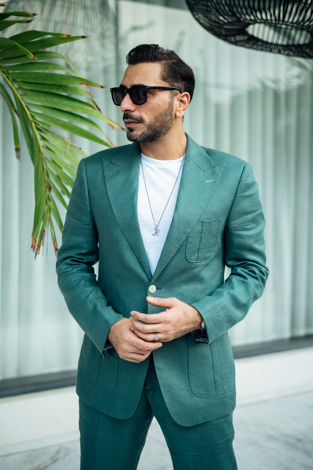 LIGHT GREEN LINEN SUIT Humayunalamgir