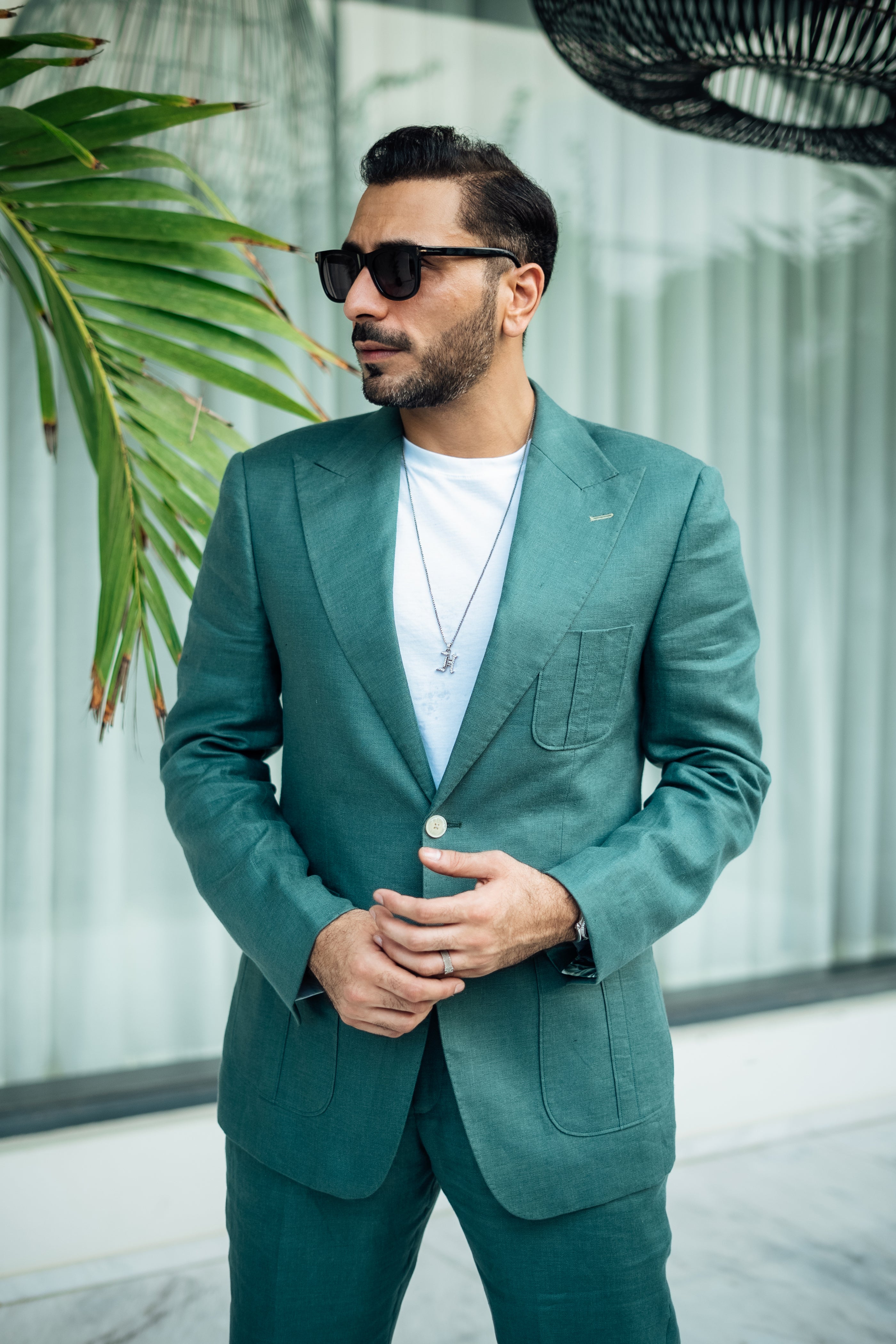 LIGHT GREEN LINEN SUIT Humayunalamgir