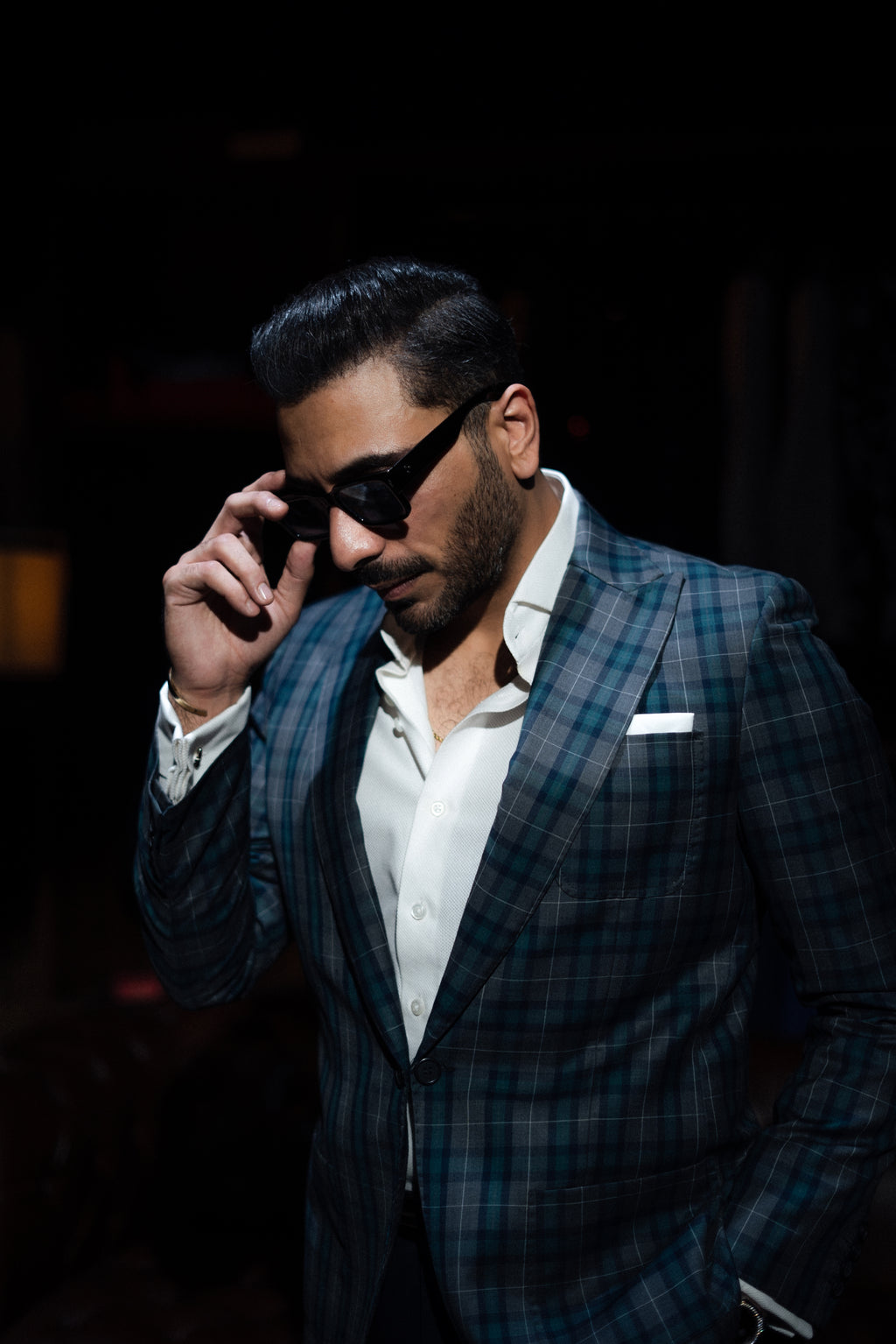 Green grey checkered blazer Humayunalamgir