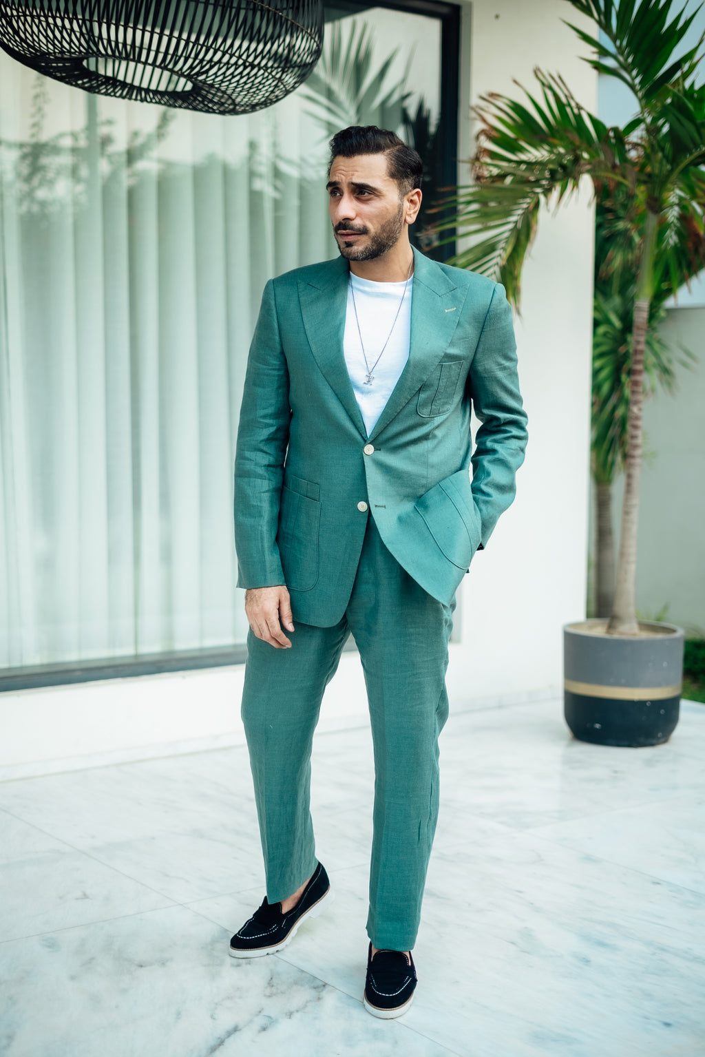 LIGHT GREEN LINEN SUIT Humayunalamgir