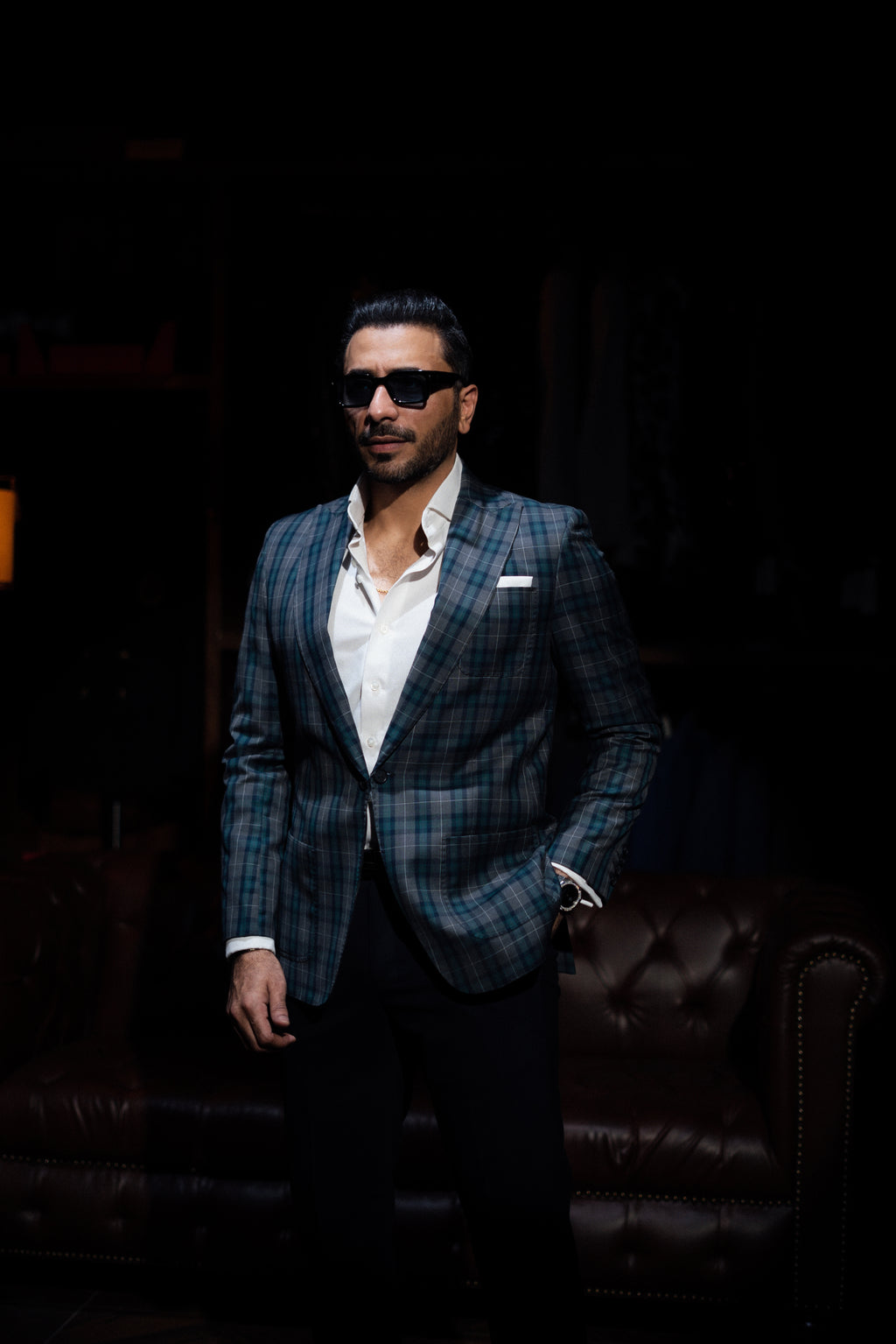 Green grey checkered blazer Humayunalamgir