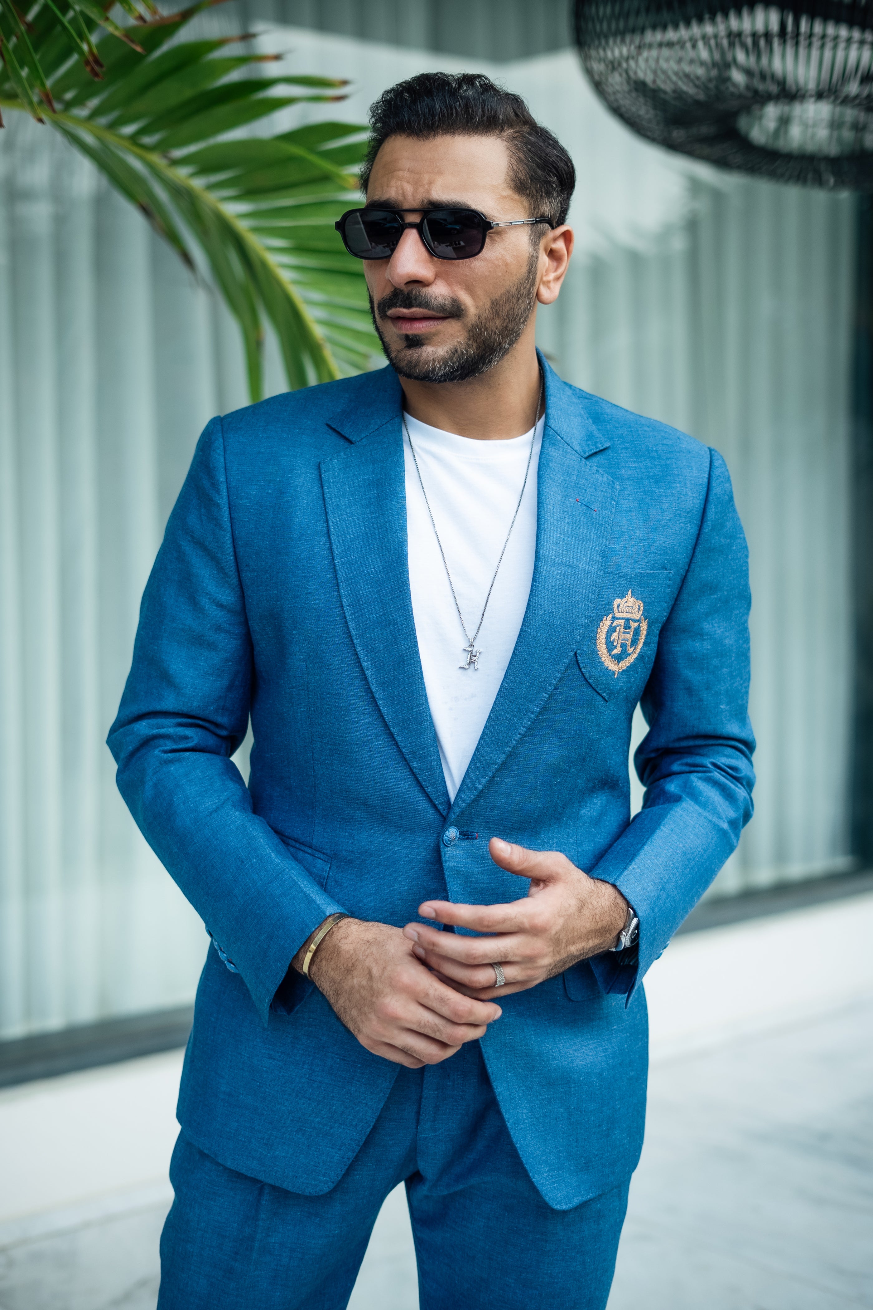 BLUE LINEN SUIT Humayunalamgir
