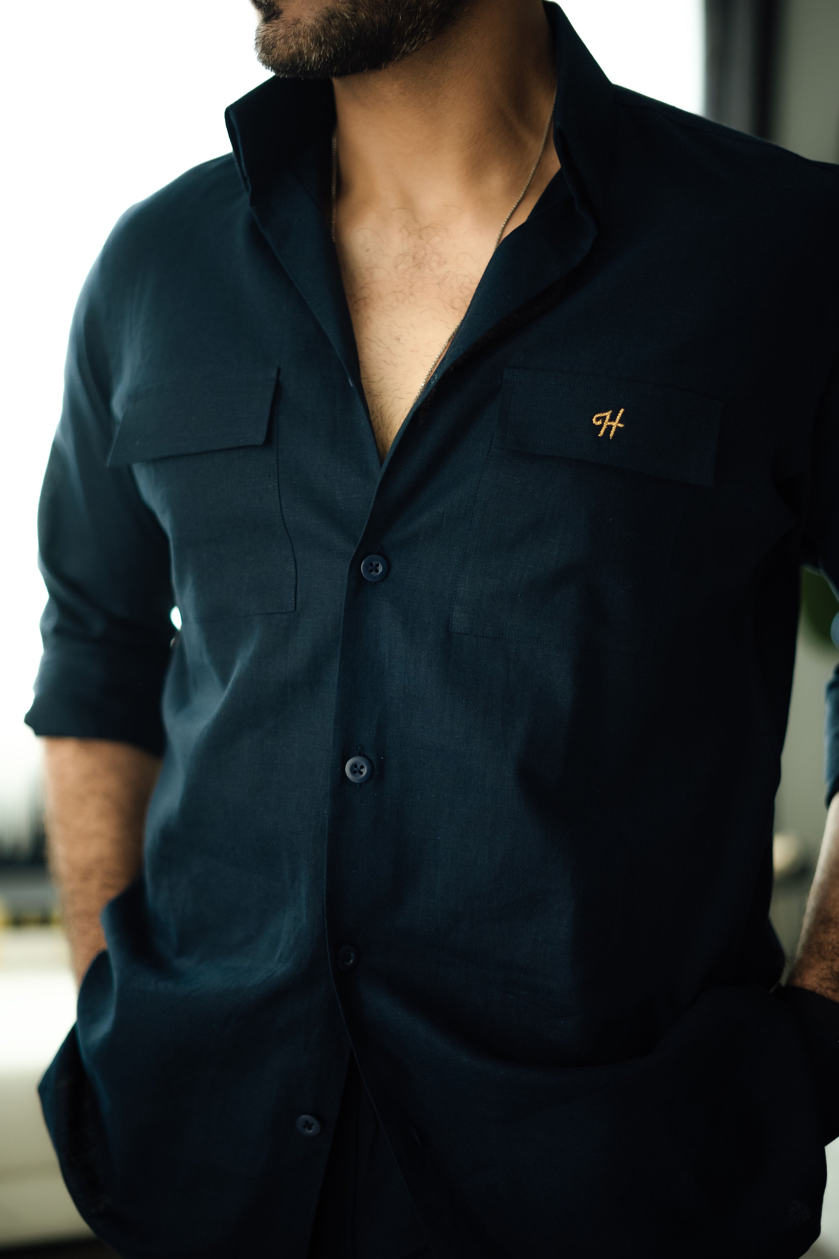 Navy Blue Linen Co-rd Set Humayun Alamgir