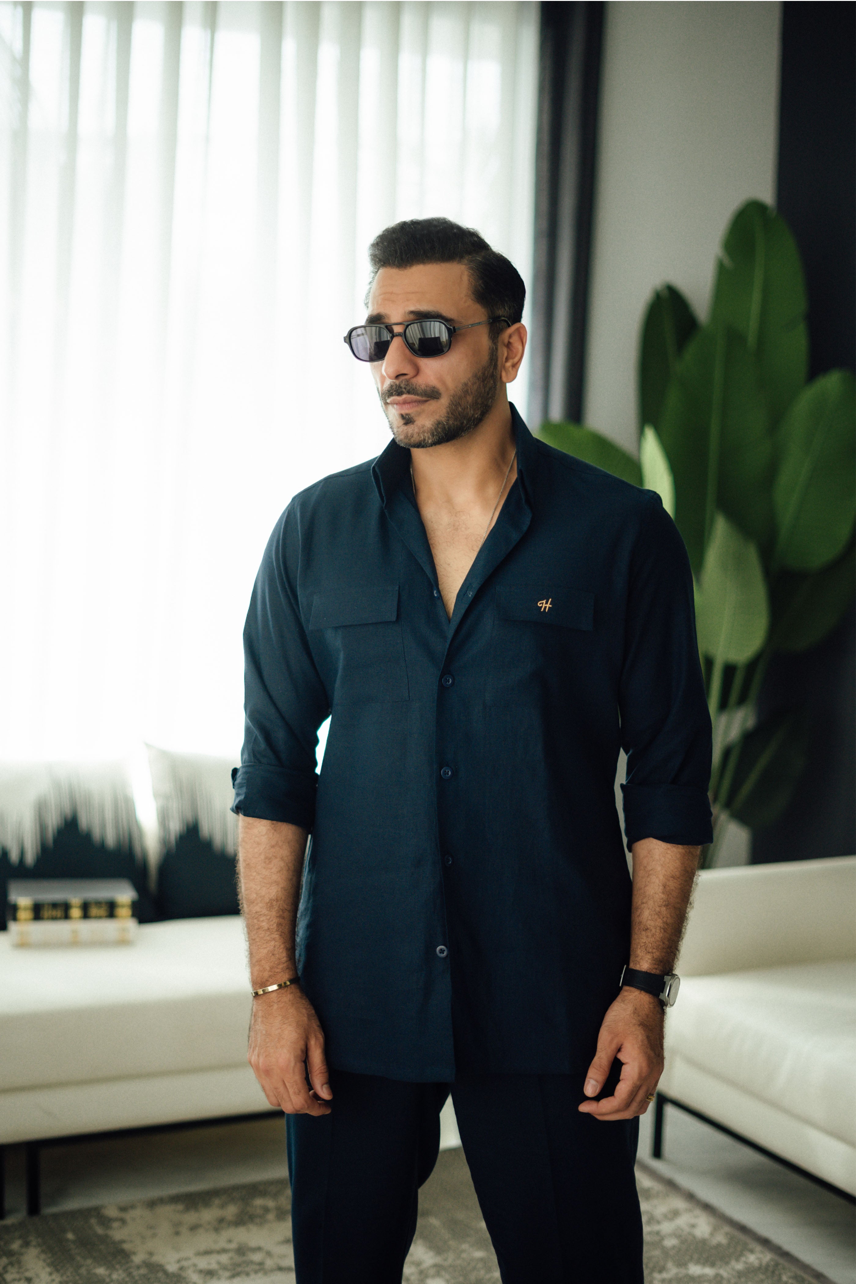 Navy Blue Linen Co-rd Set Humayun Alamgir