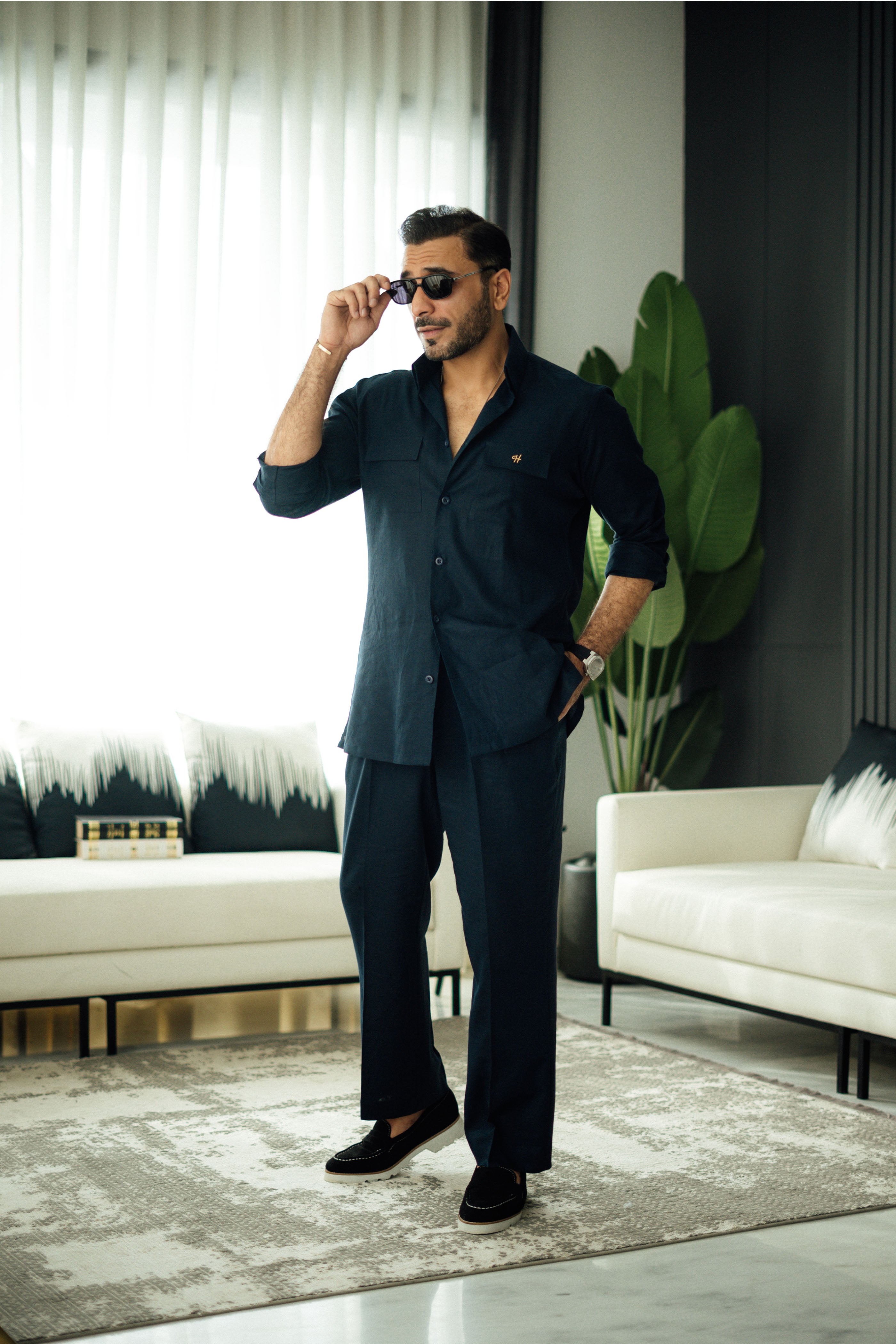 Navy Blue Linen Co-rd Set Humayun Alamgir