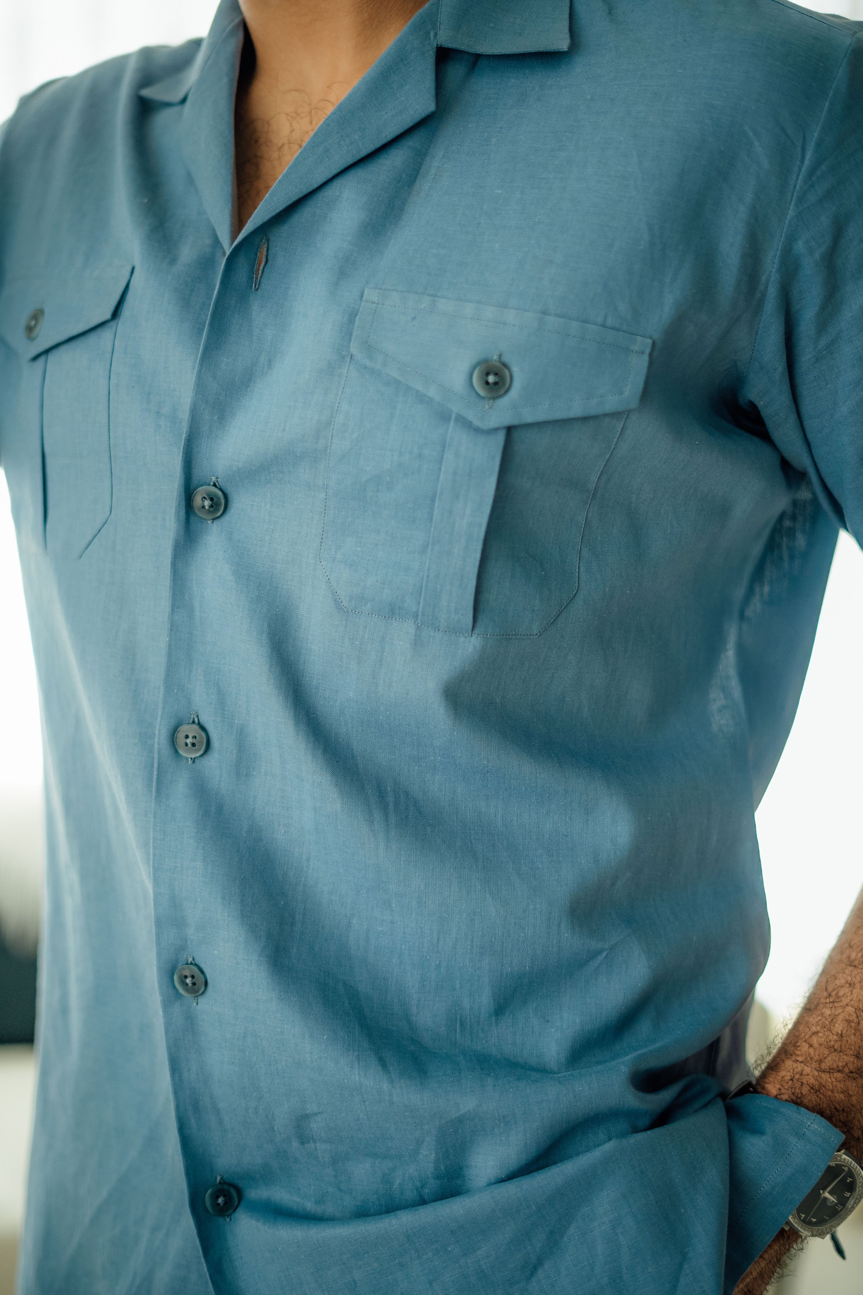 Greyish Blue Linen Co-rd Set Humayun Alamgir