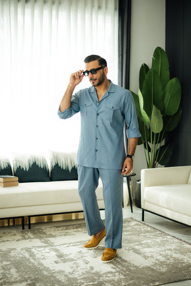 Greyish Blue Linen Co-rd Set Humayun Alamgir