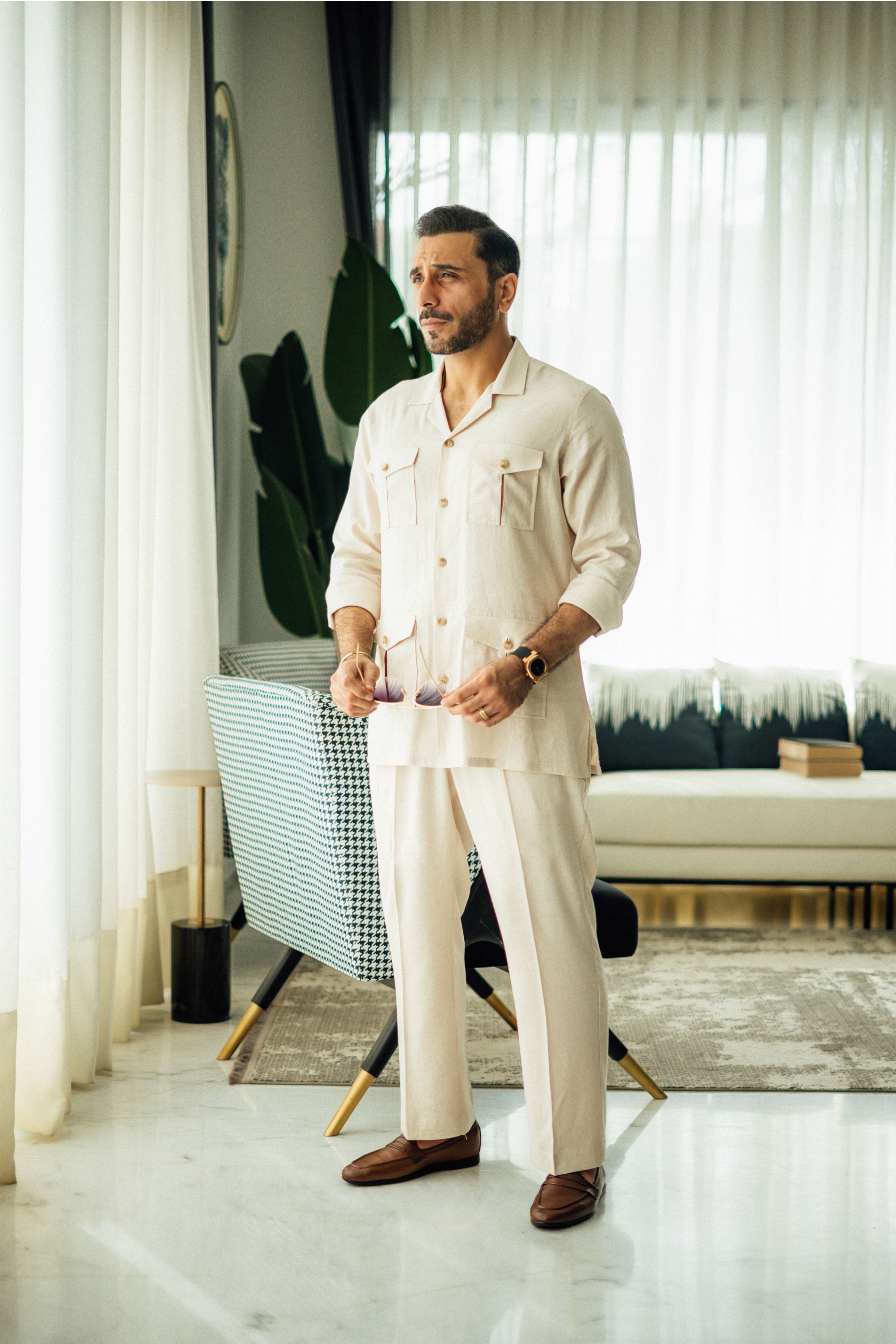 Ivory linen Co-rd set Humayun Alamgir