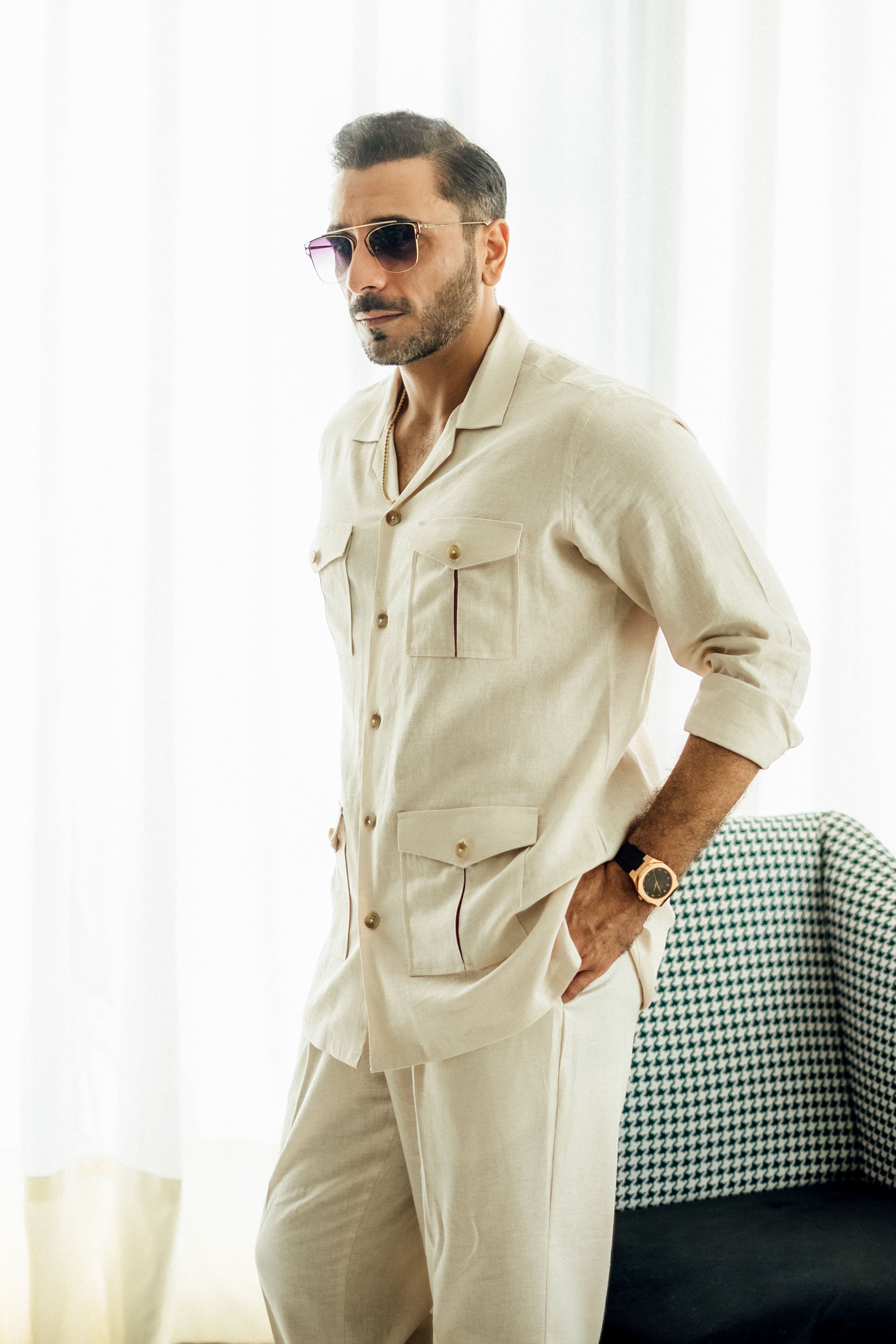 Ivory linen Co-rd set Humayun Alamgir