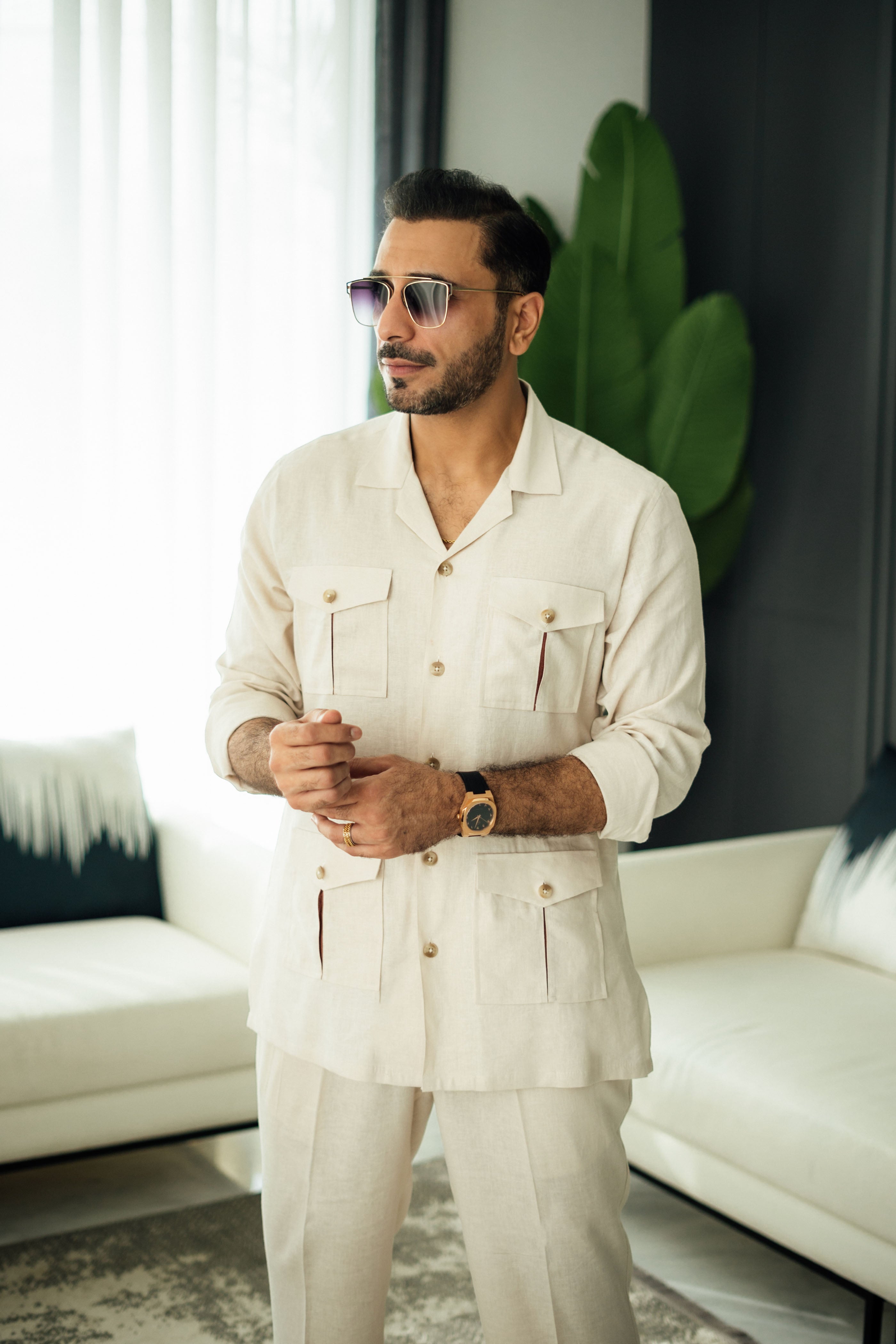 Ivory linen Co-rd set Humayun Alamgir