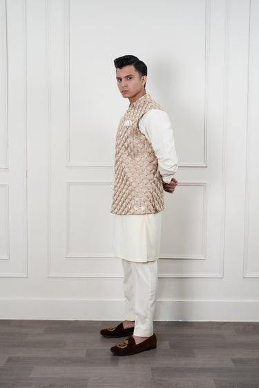 BEIGE SELF EMBROIDERY WAIST COAT Mehndi Collection HumayunAlamgir