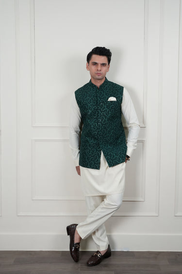 GREEN SEQUENCE EMBROIDERY WAIST COAT