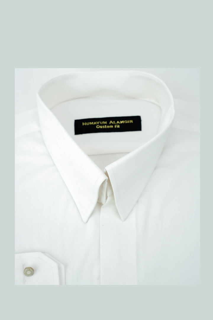 WHITE DOUBLE POCKET SHIRT Humayunalamgir
