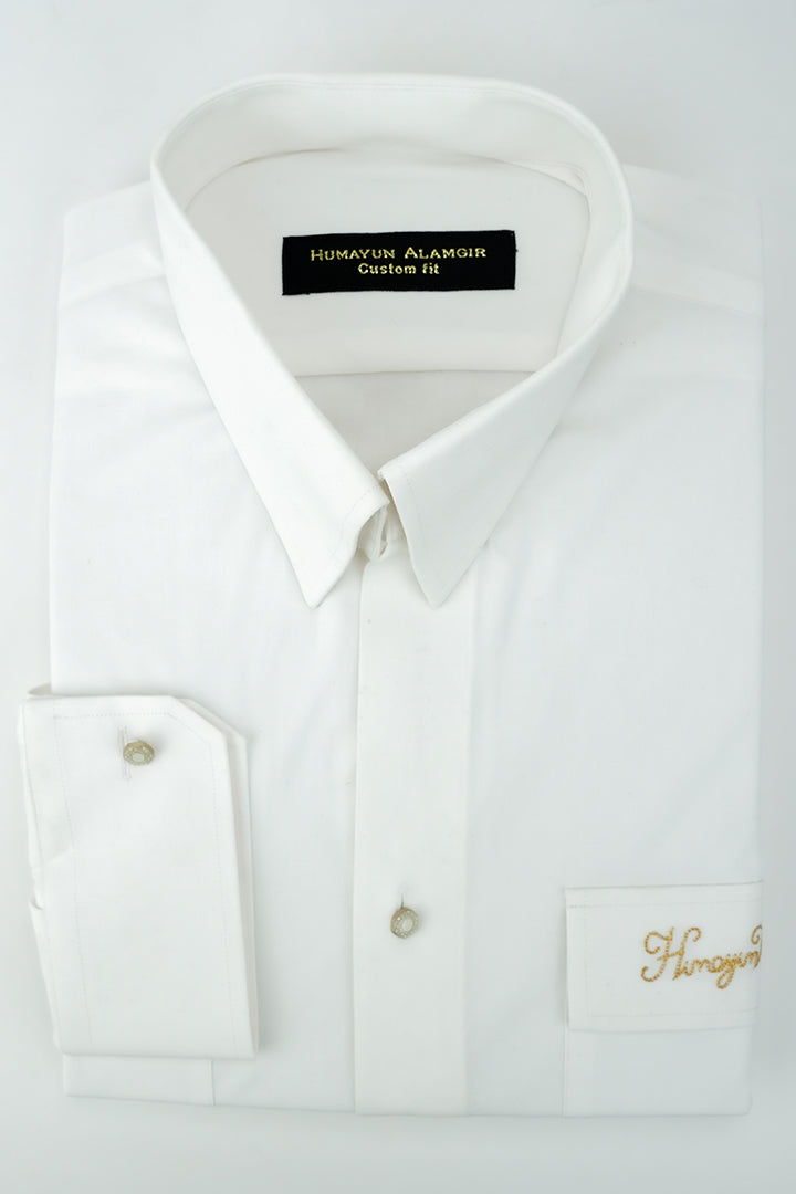 WHITE DOUBLE POCKET SHIRT Humayunalamgir
