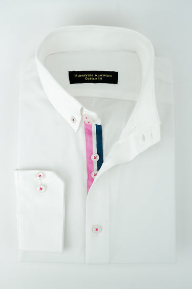 WHITE TRIPLE CONTRAST SHIRT Humayunalamgir