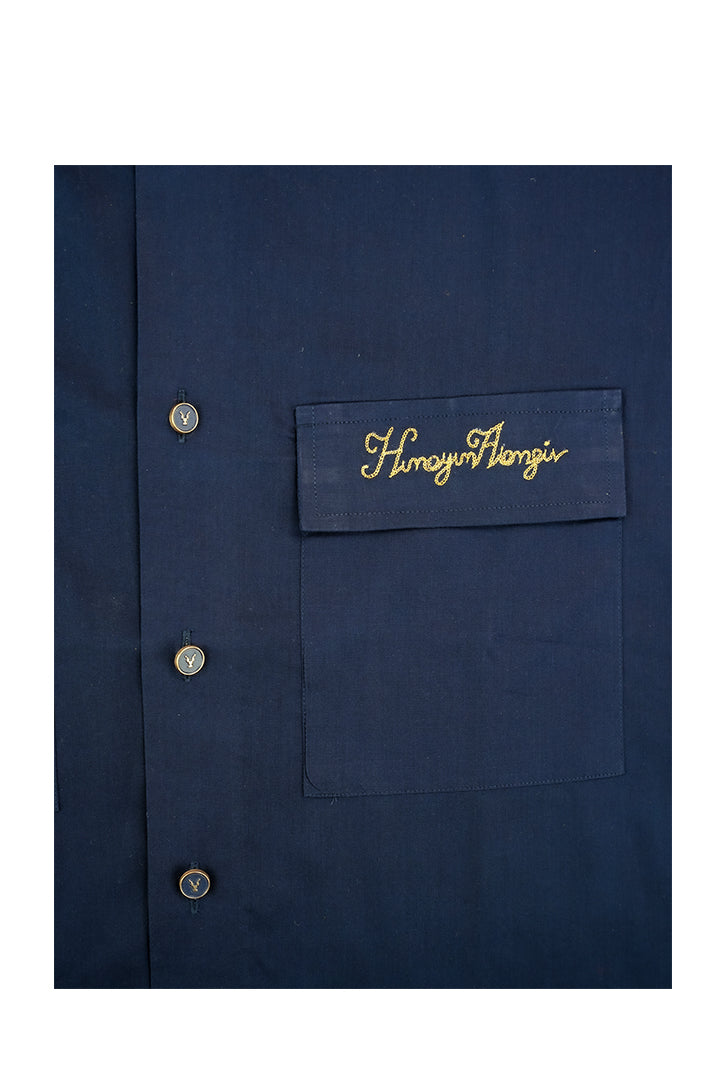 NAVY BLUE DOUBLE POCKET SHIRT Humayunalamgir